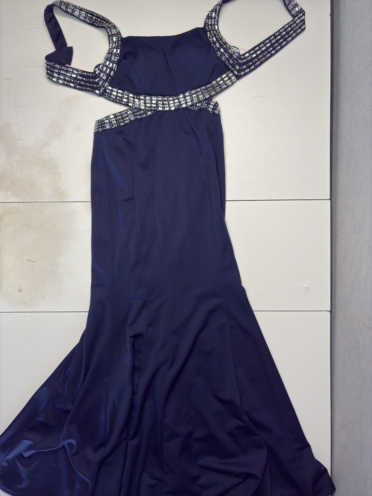 DECODE 1.8 Navy Blue Embellished Formal Gown Dress Size 0 Mermaid Evening Prom