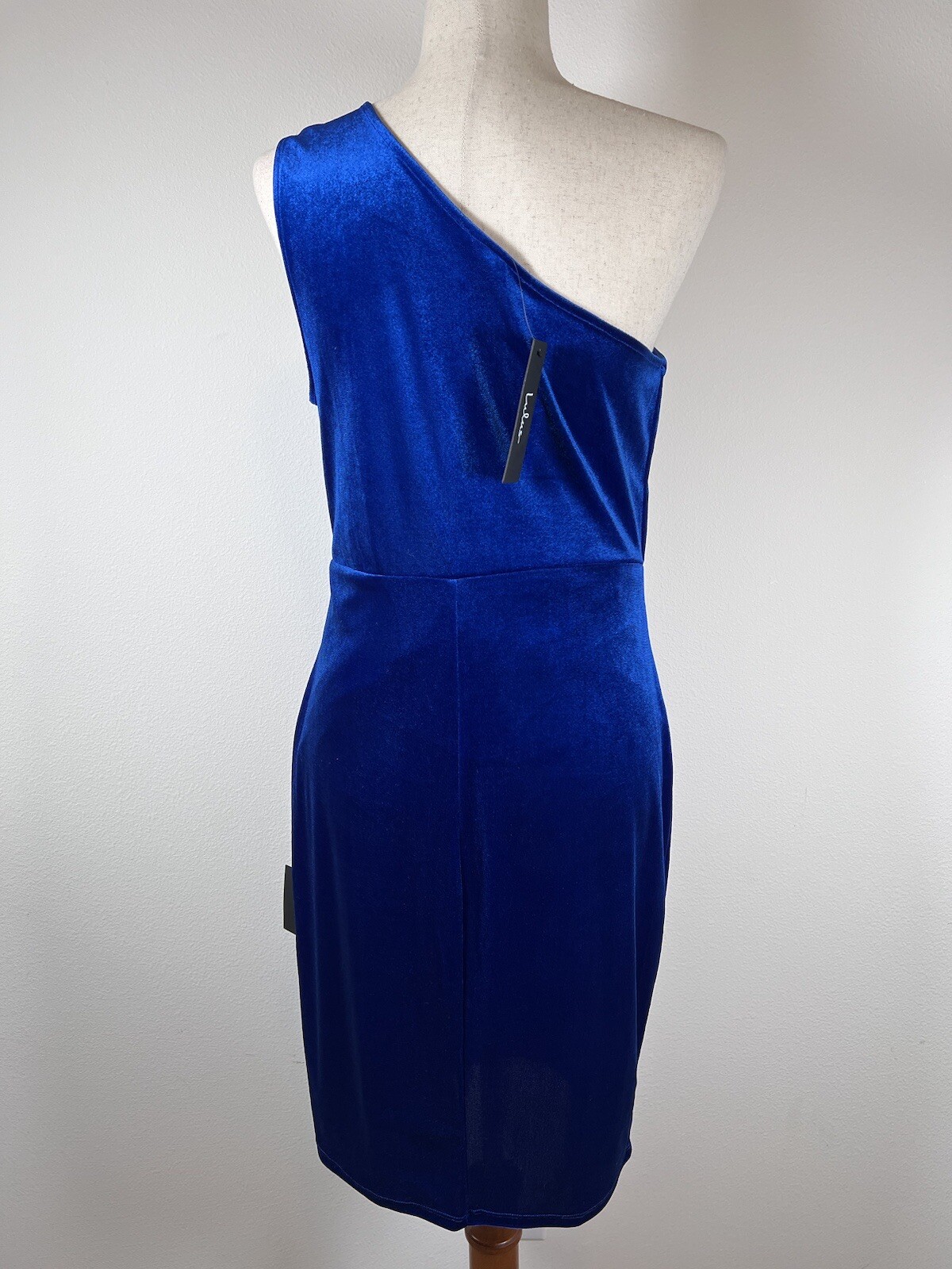 Lulus Velvet Blue Dress Large Short One Shoulder Formal School Dance Cocktail