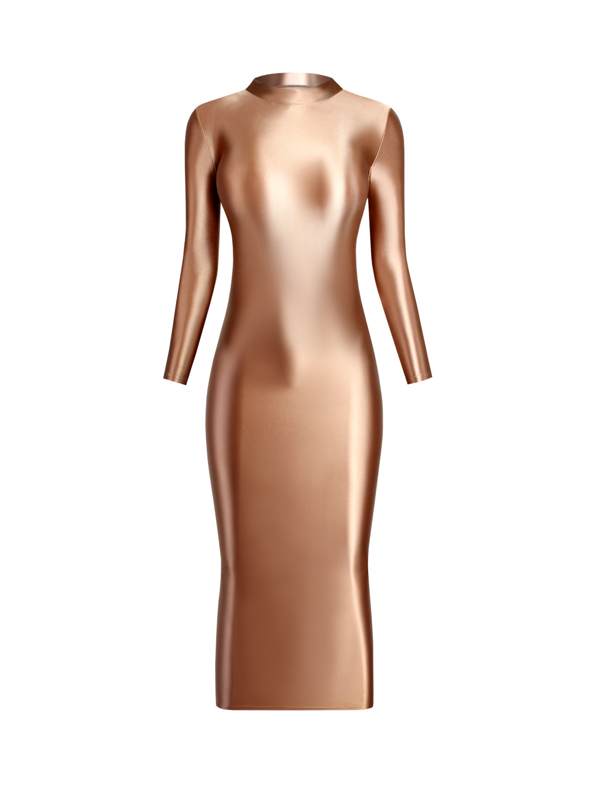 Women Smooth Glossy Dresses Bodycon Wrap Buttocks High Neck Long Skirt Bodysuits