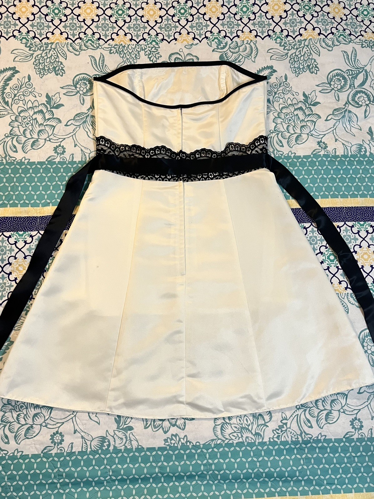 Jessica McClintock for Gunne Sax Black/White Strapless Midi Party Dress Sz 11/12