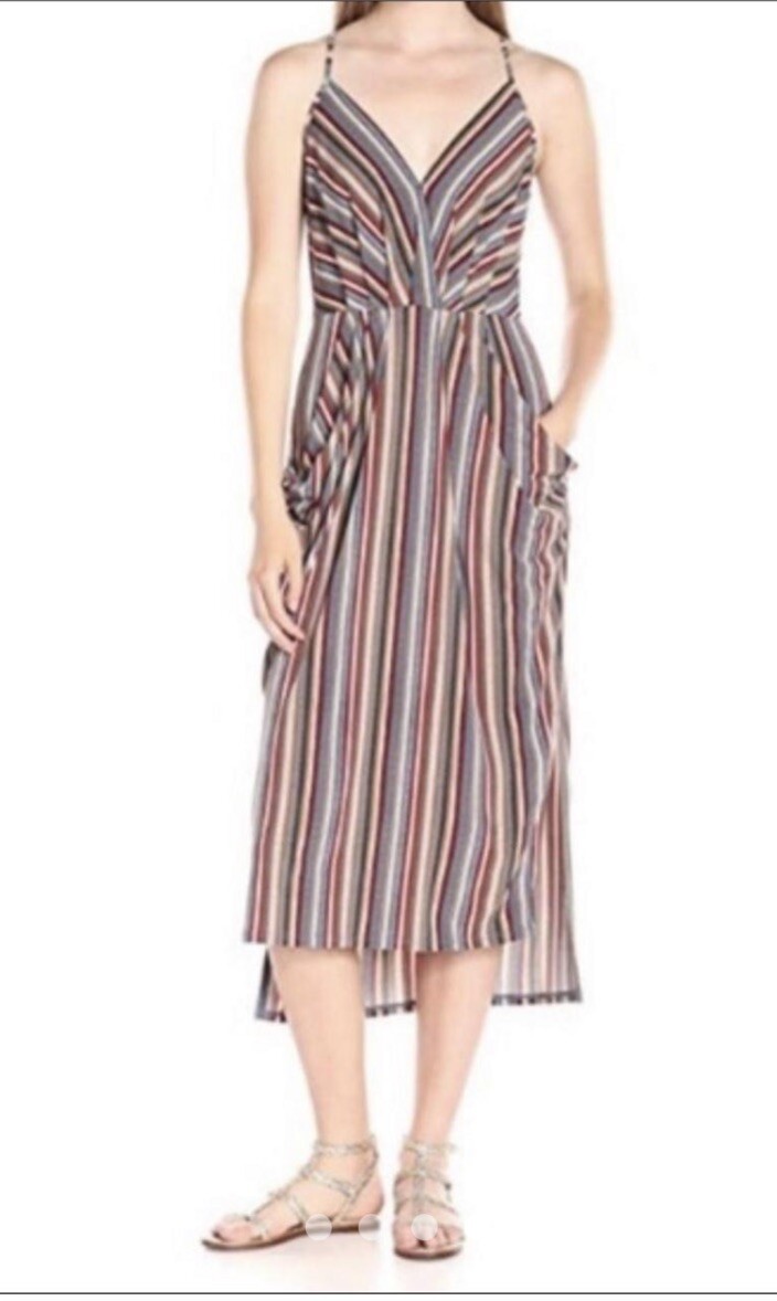 BCBGeneration Della Midi Dress Women’s Small Spaghetti Strap Stripes Pockets