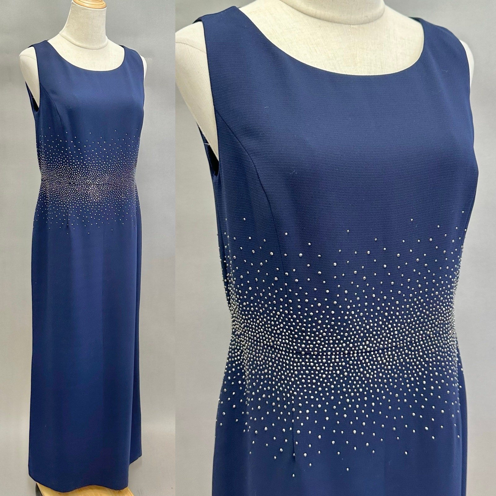 Calvin Klein Navy Rhinestone Gradient Waist Gown Size 10 Sleeveless Maxi Formal