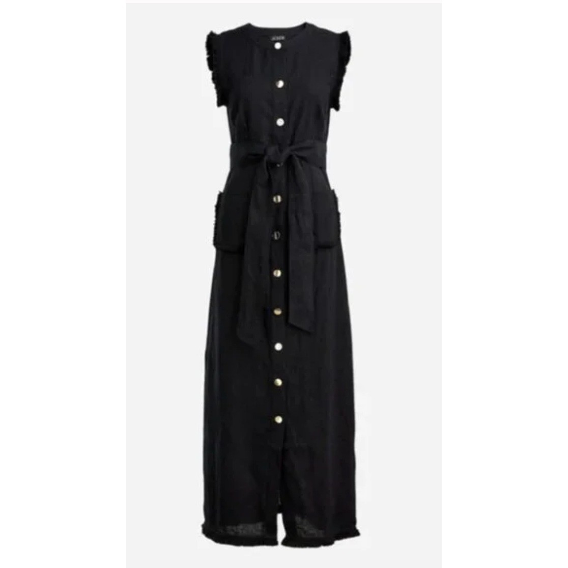 J Crew Black Linen Button Front Belted Midi/Maxi Shirtdress Sz XL: Preppy