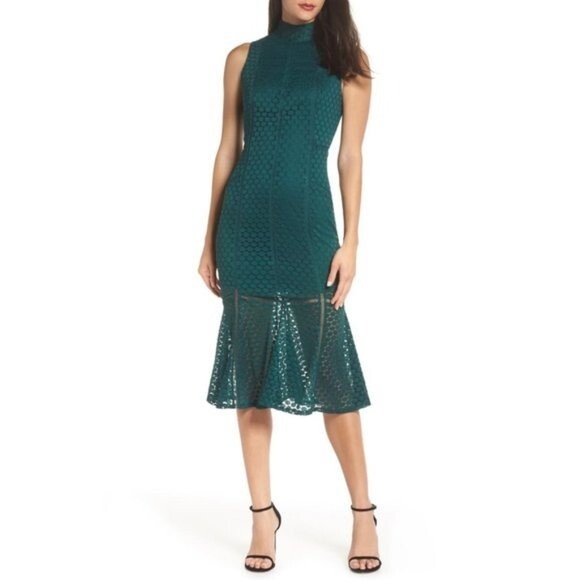Ali & Jay All The Way Up Pine Green Lace Midi Dress XS