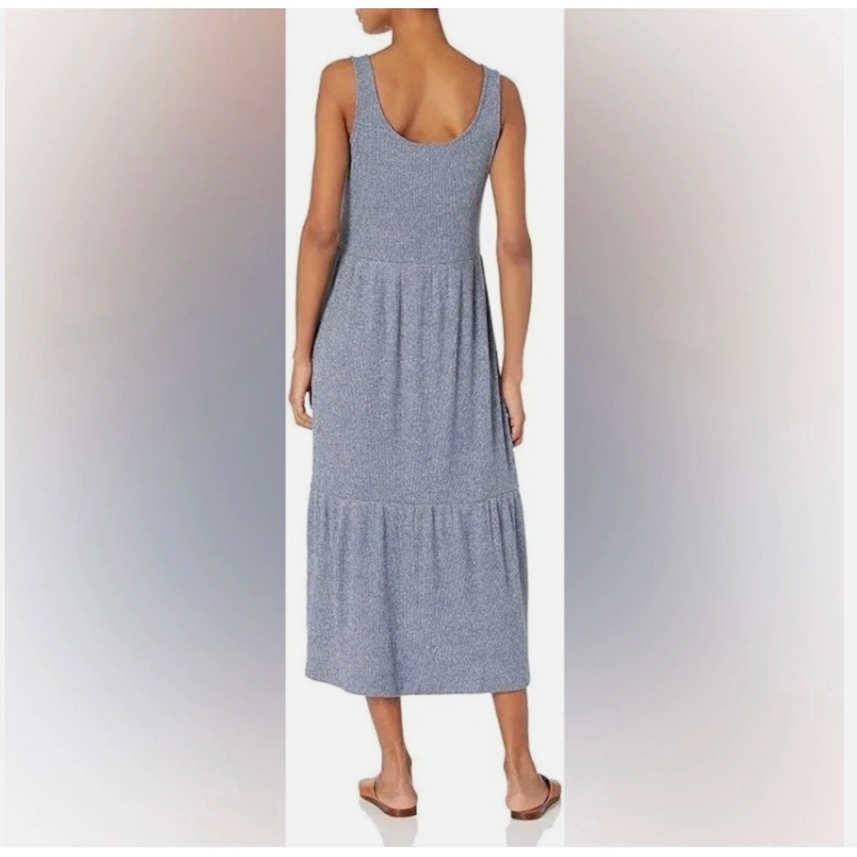 Daily Ritual Ribbed Knit Sleeveless Midi Dress Gray Tiered Hem Size S