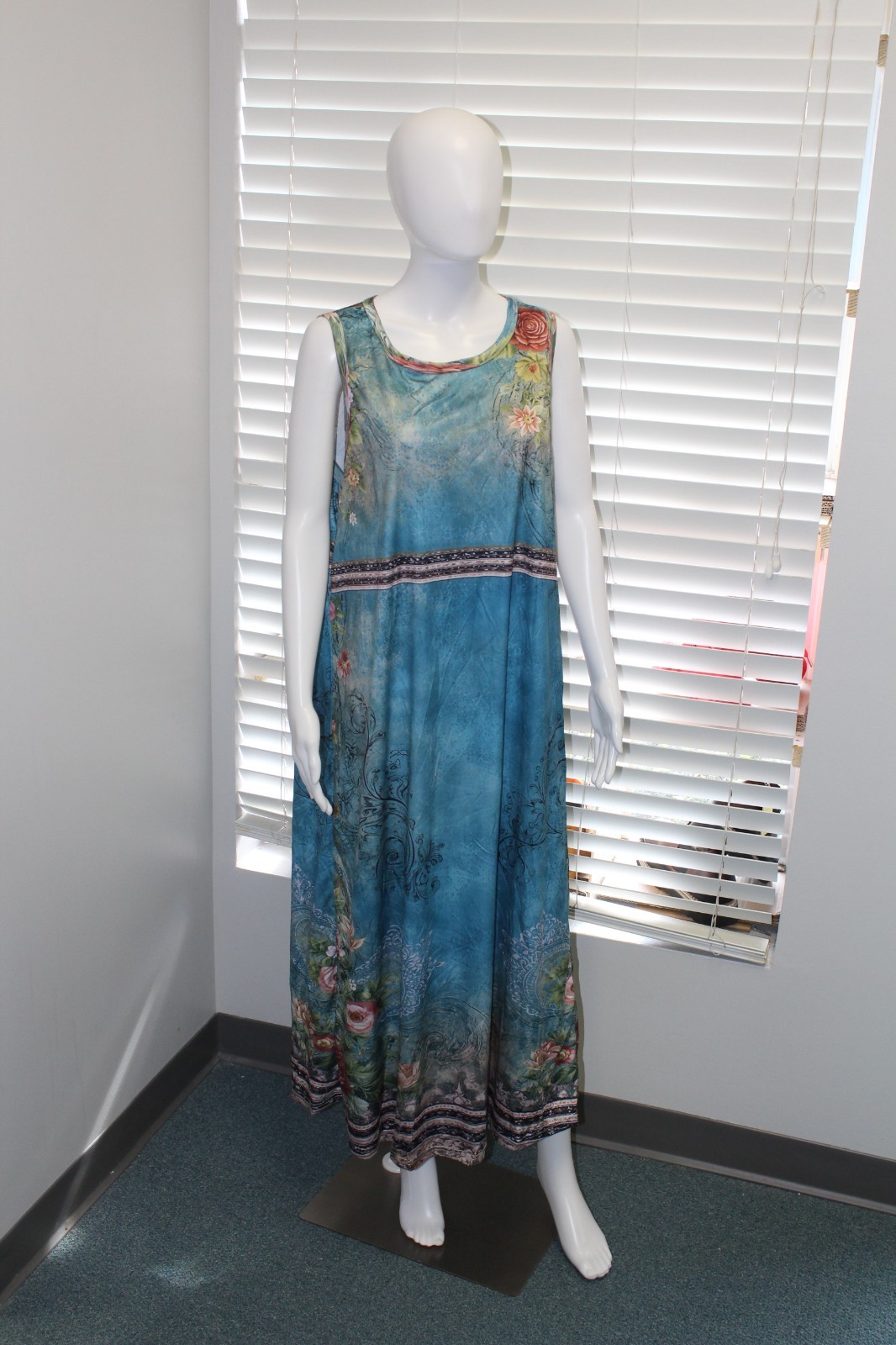 Bohemian Blue Oil Painting Pattern Maxi Dress Comfort Loose Fit Long Dress