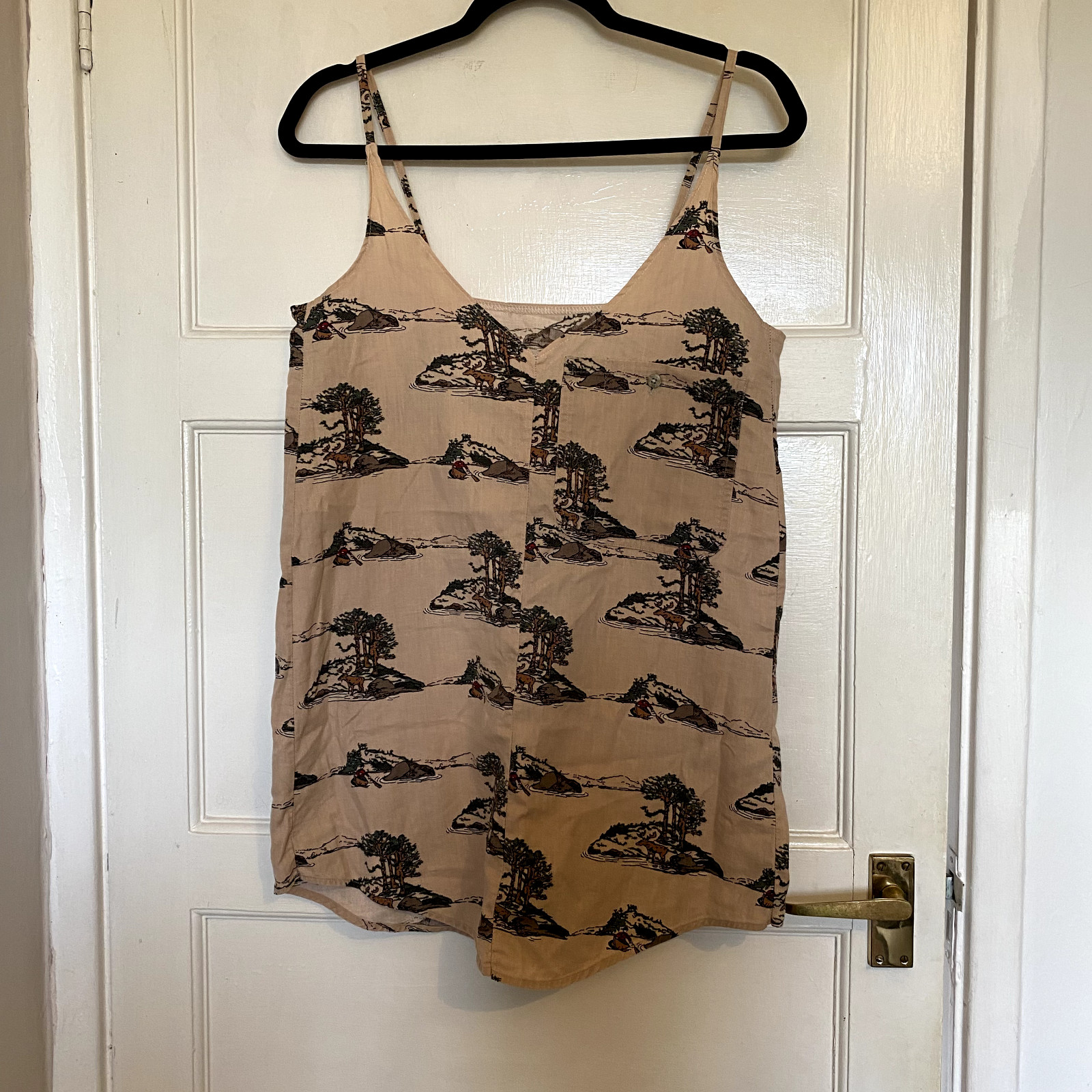 vintage pinafore dungaree dress with western cowboy cowgirl type print 70s 90s