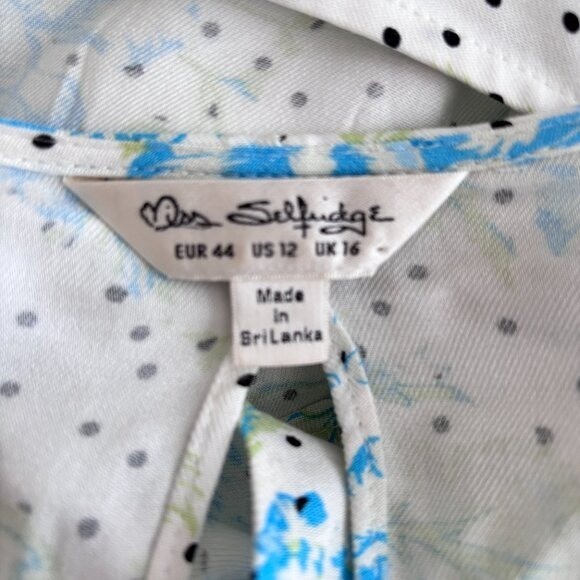 Miss Selfridge Allover Floral Print Cutout Back Wrap Midi Dress Blue Size 12