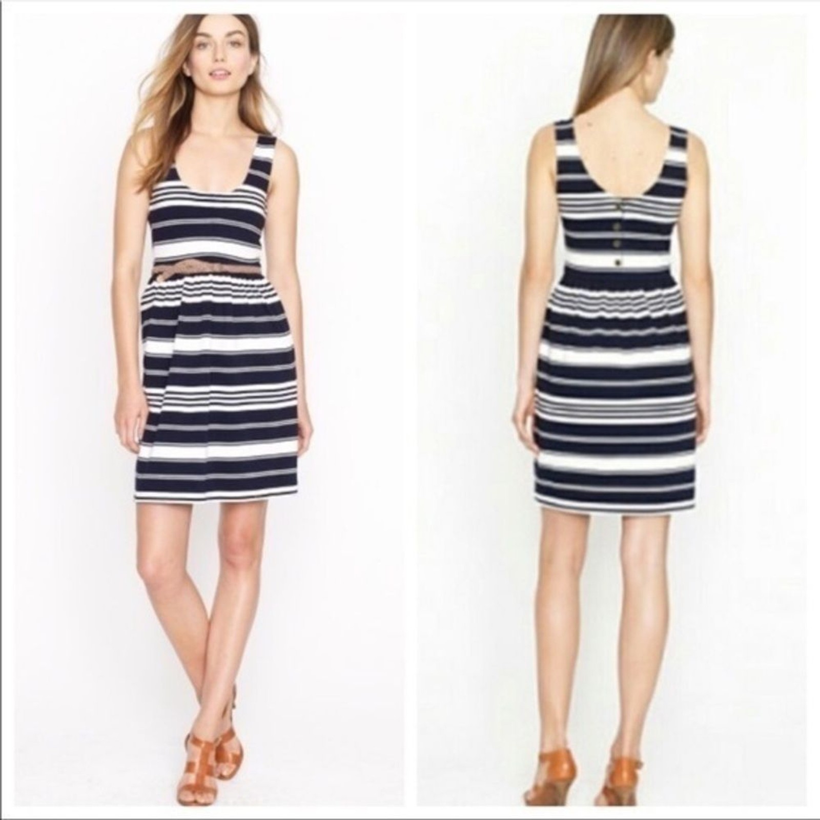JCREW STRIPED NAUTICAL VILLA NAVY BLUE WHITE TANK DRESS BUTTON BACK M