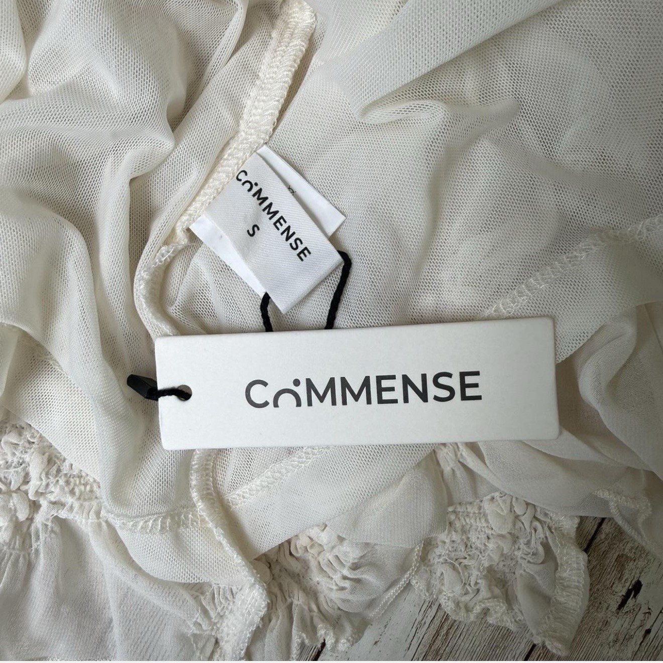 Commense Embroidered Semi Sheer Maxi Dress Small NWT Apricot Cream Ivory