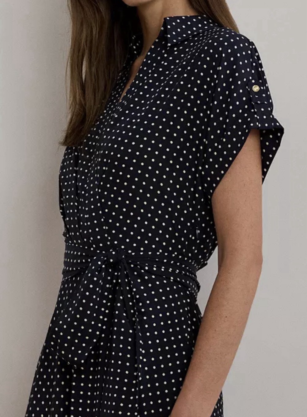 Lauren Ralph Lauren Polka-Dot Belted Crepe Dress Sz 10 NWT