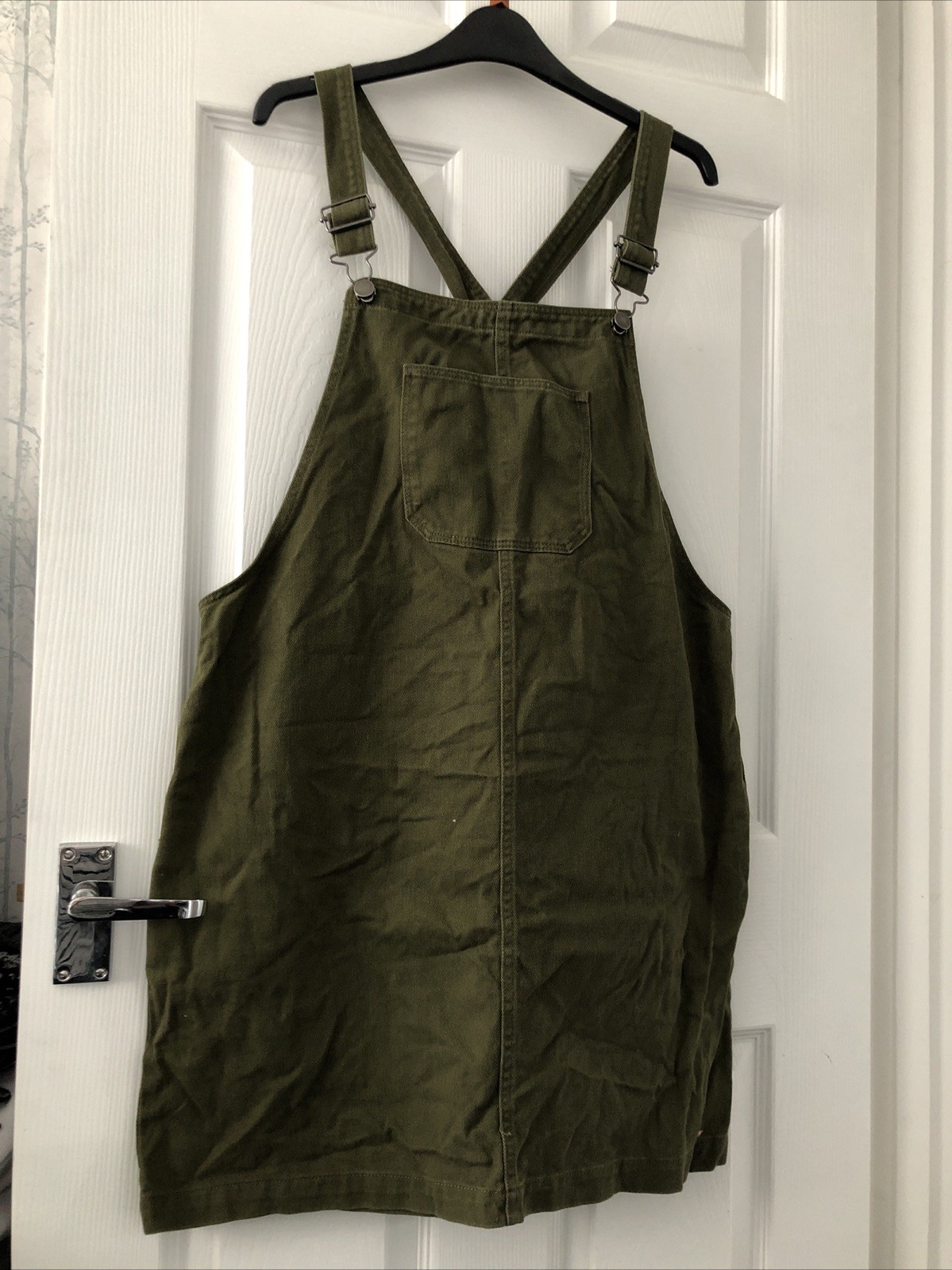 LADIES – Khaki Green Denim Dungaree Pinafore Dress – TU – Size 14 – BX113