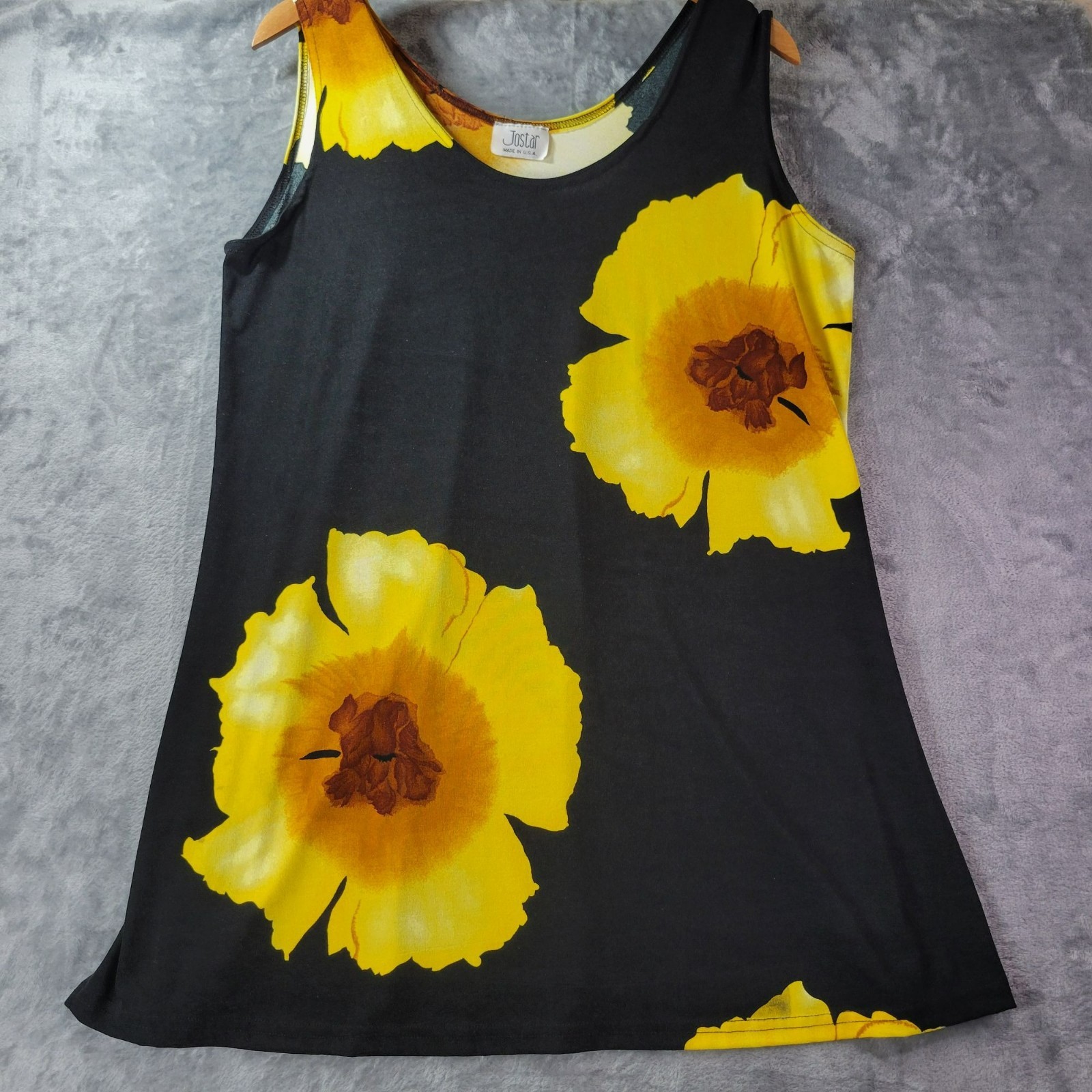Jostar Womens Sleeveless Mini Dress Yellow Floral Black Elevated Basic USA Made