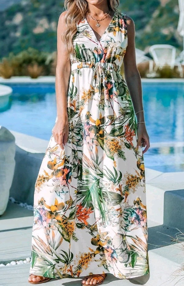 New No Tag Cupshe Womens Maxi Dress Floral Size Extra Large White Yellow Green