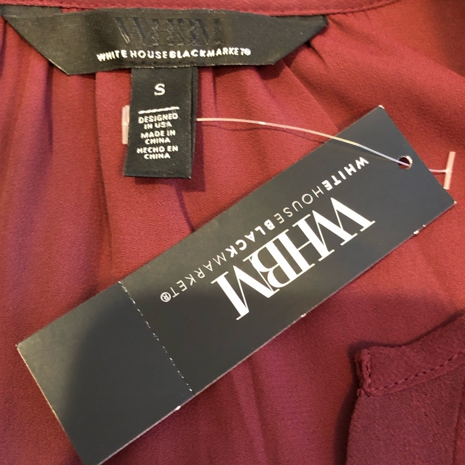 WHBM maroon wine sheer overlay ruffle trim blouson dress size Small NWT