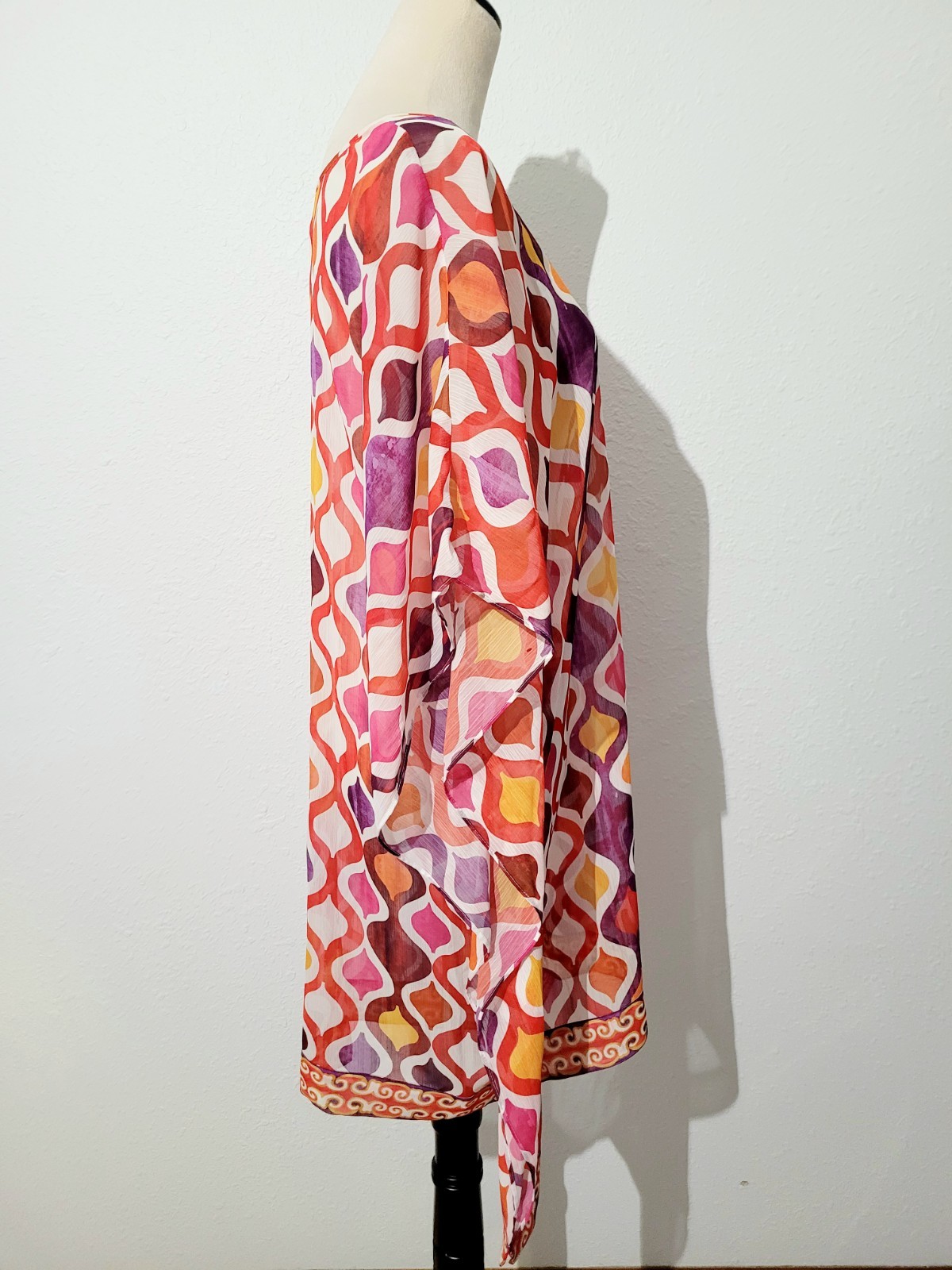 Trina Turk Sheer Beach Cover Up Kaftan Poncho Swim Coverup Geometric Size Large
