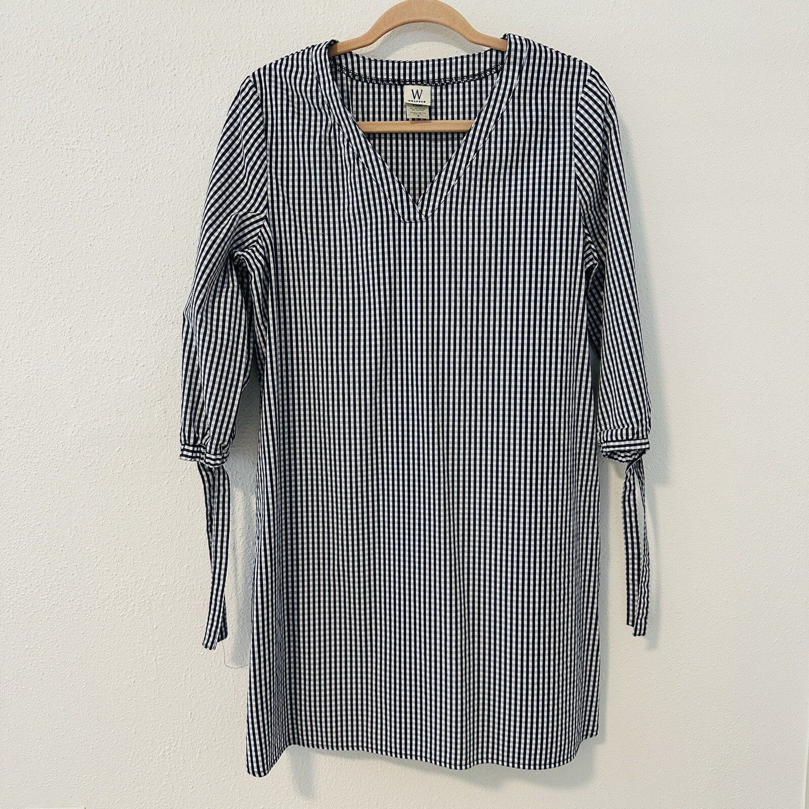 Women’s Wrapper Blue Plaid Shirt Dress Size S Relaxed Fit 3/4 Sleeve Short Dress