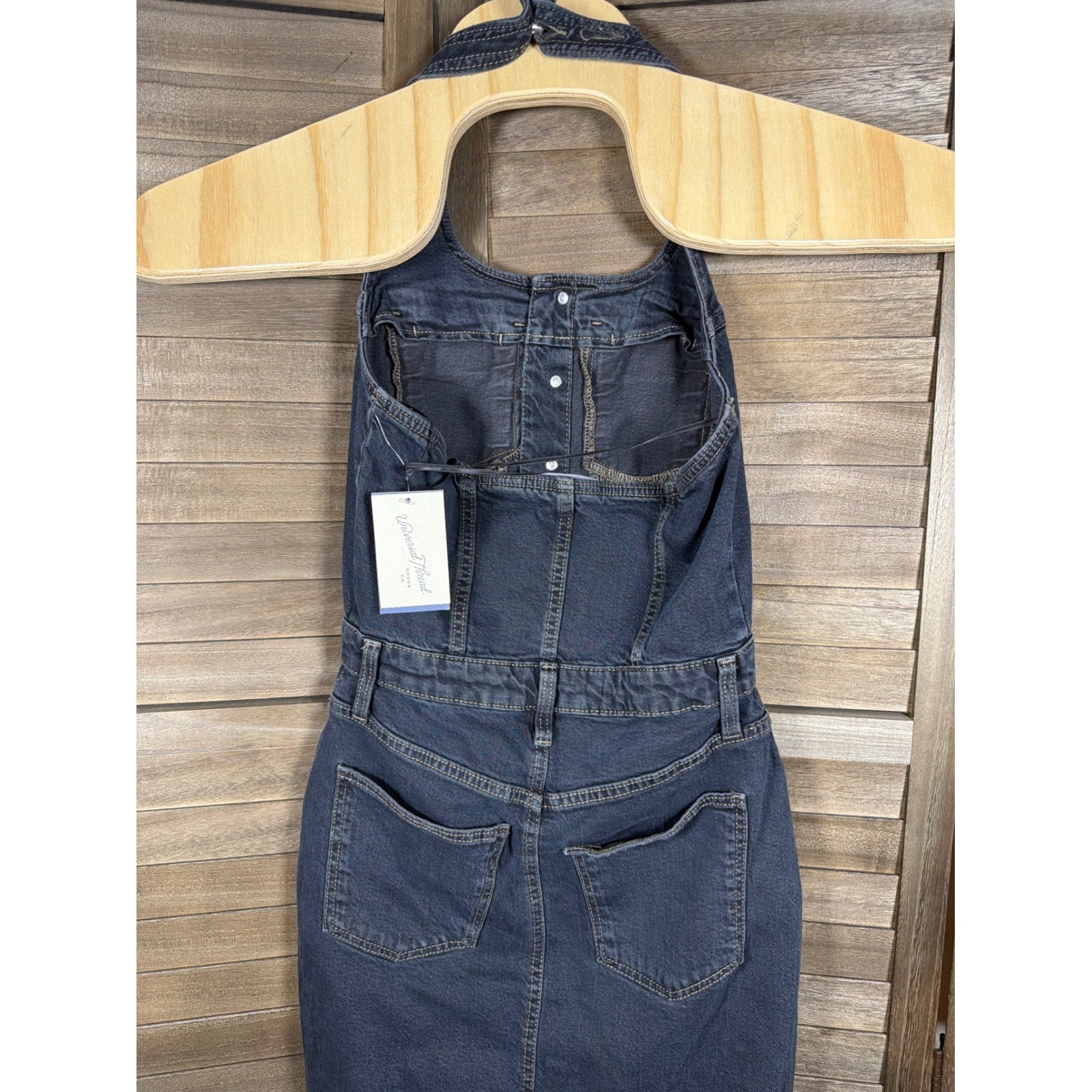 Universal Thread Denim Halter Midi Dress Dark Wash Button Front Womens 2 NEW