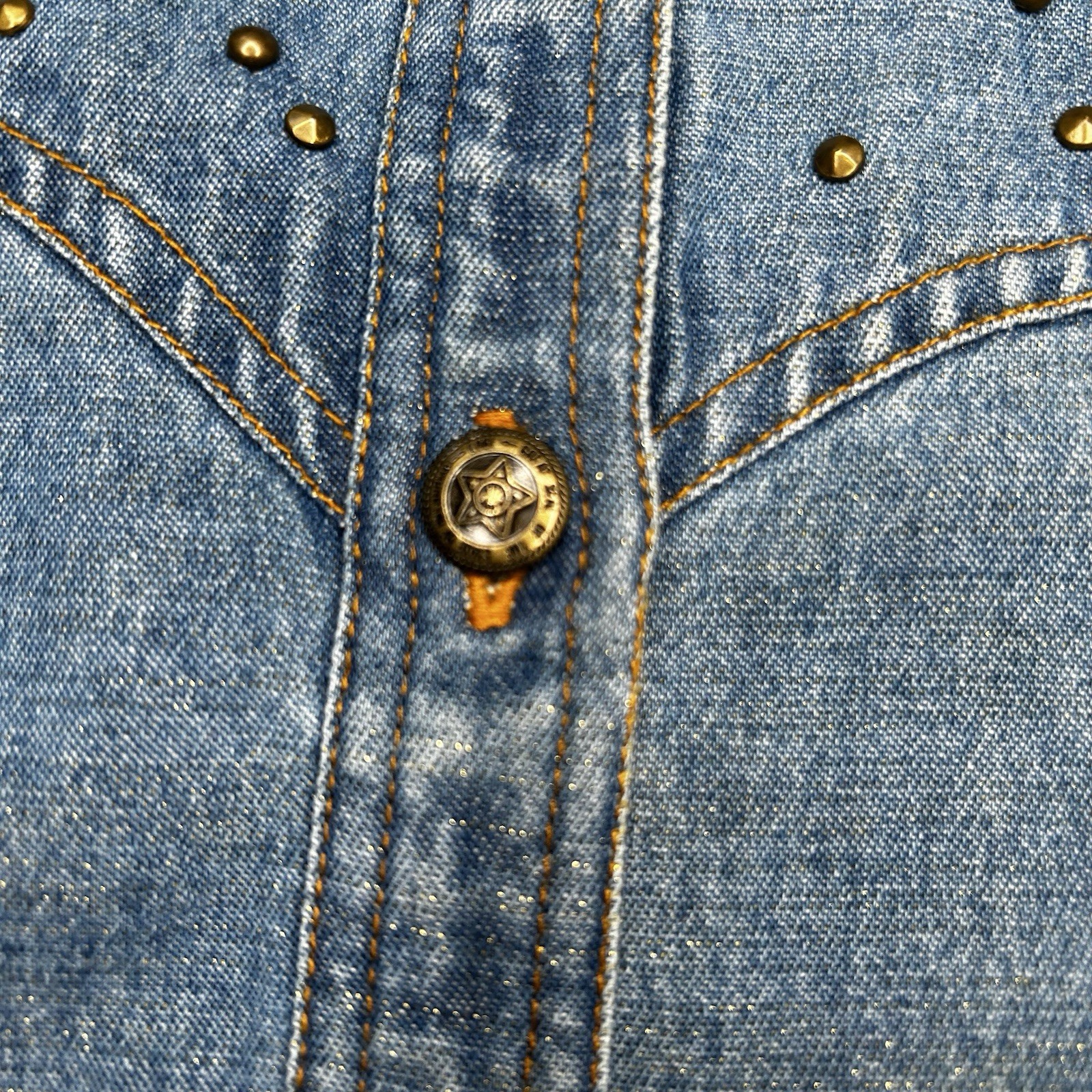 Vintage Studio West Denim Maxi Dress Branded Button Studs Sz M Western Cottage