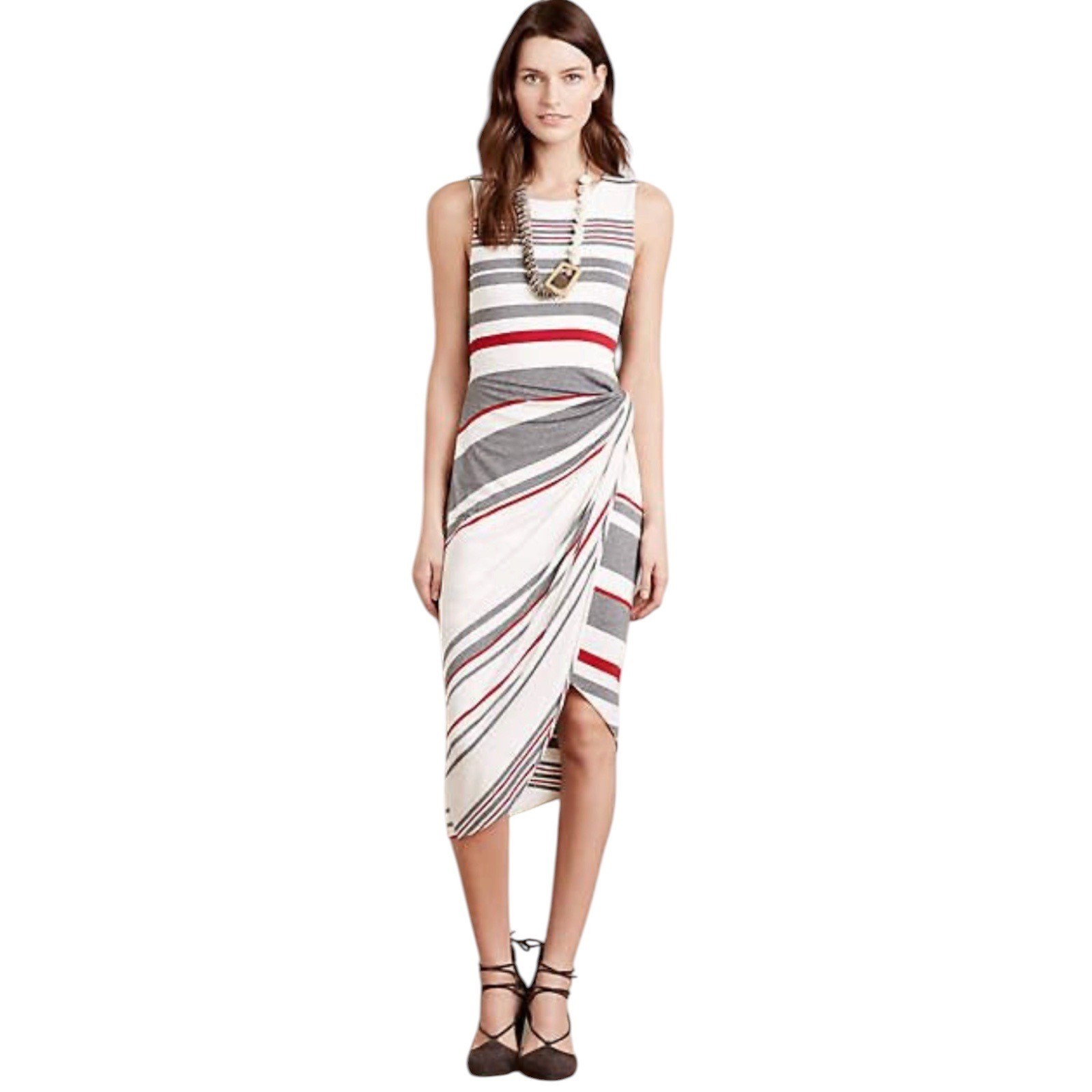 Bailey 44 Womens Striped Sleeveless Draped Midi Dress Made In USA Medium
