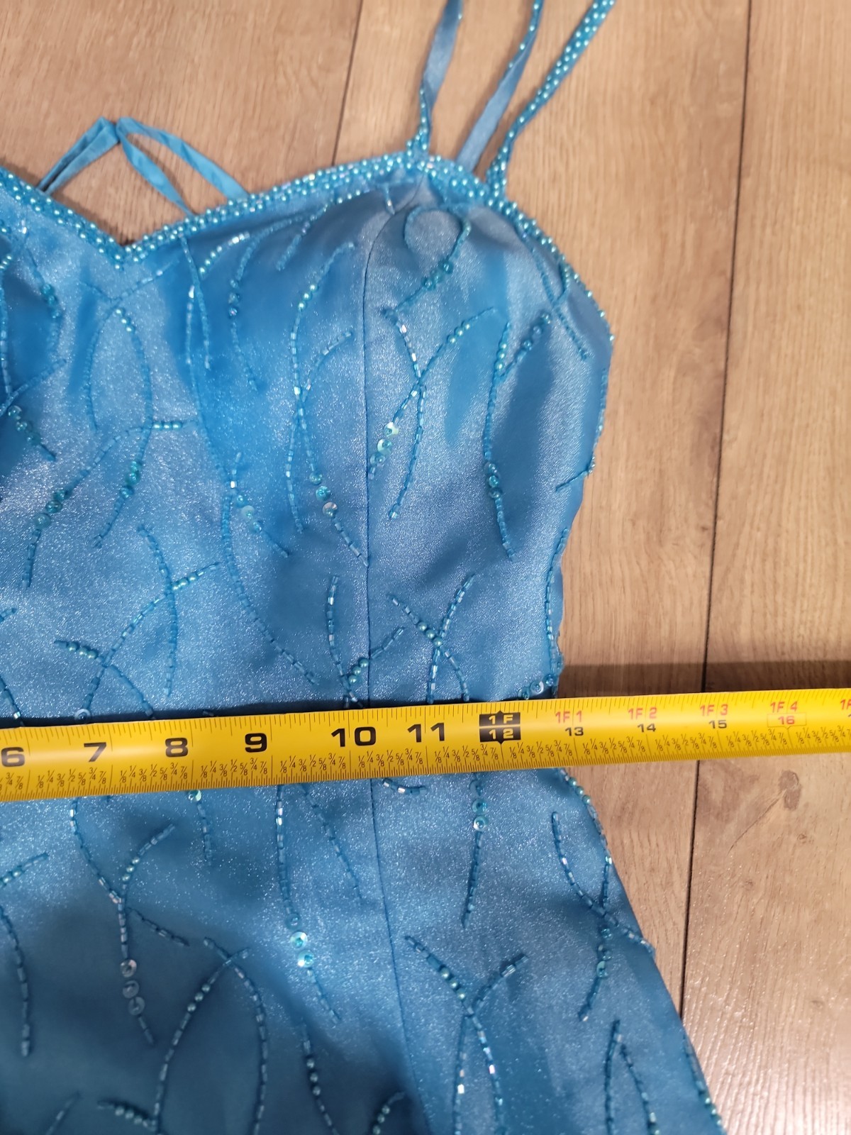VTG Y2K Alyce Designs Turquoise Beaded Mermaid Prom Evening Gown Size 8