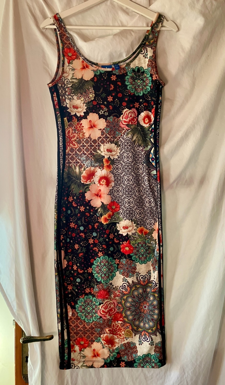 Adidas Farm Rio Jardim Floral Bodycon Midi Dress Tank 3-Stripe Sz Small – RARE!
