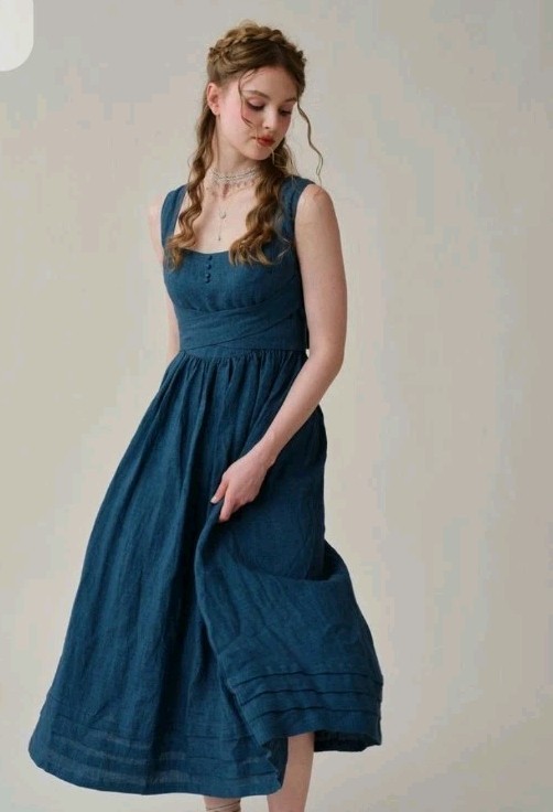 Comfort First Classy Always Vetiver 23 Cross Back Linen Dress Reto Small