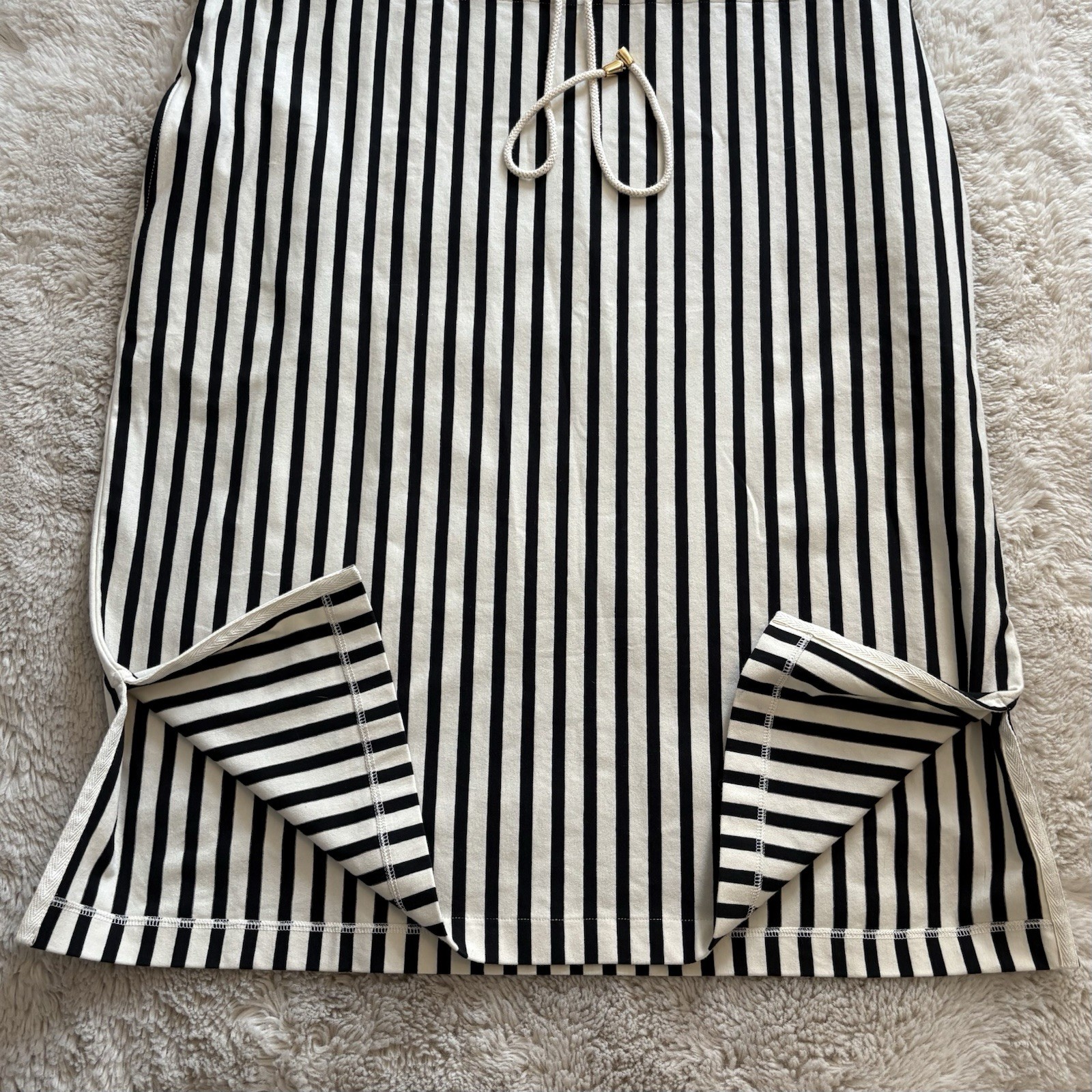 Johnston Murphy Womens Striped Midi Dress Large Career Casual Black Cream NWT