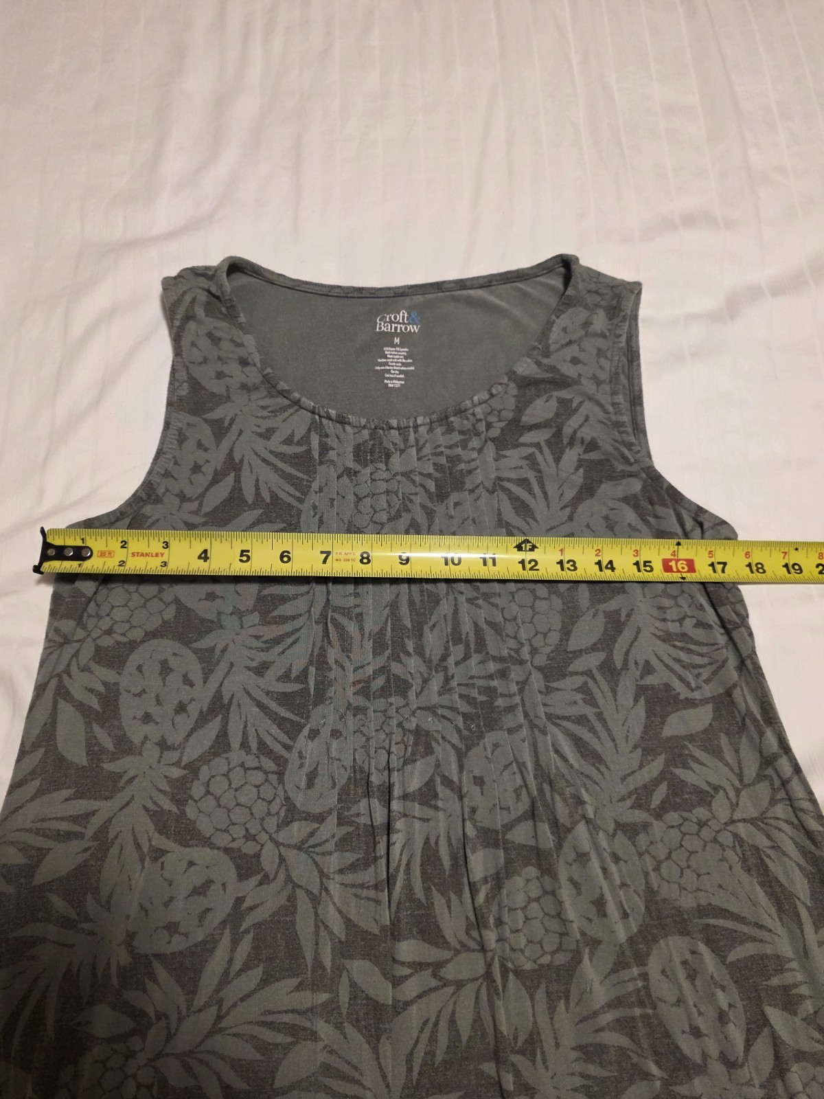 Croft & Barrow M Olive GreenFloral Knit Sleeveless A-Line Knee Length Dress