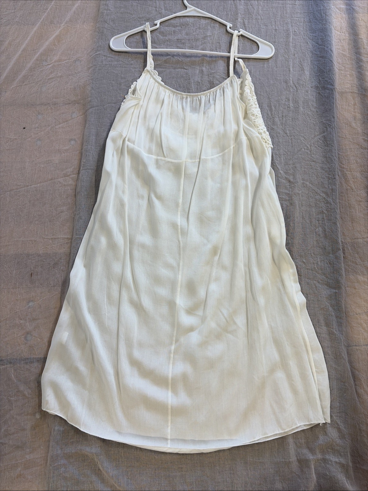 Bohemian Unbranded Ivory Silk Slip Size L Tatted Lace Crochet, Light Whimsical.