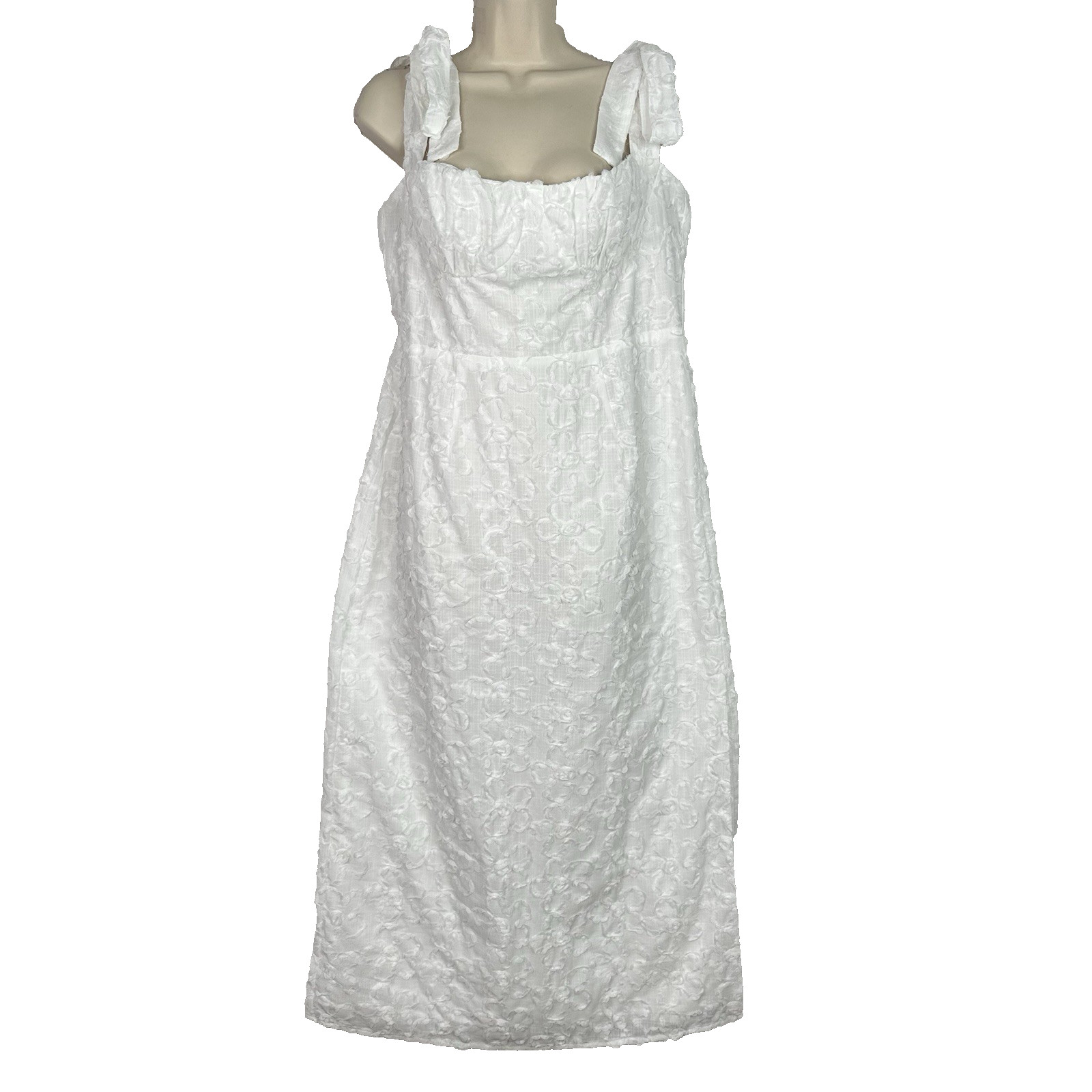 Selfie Leslie Cupid Dress XL White Midi Bustier Tie Shoulder Embellished Bridal