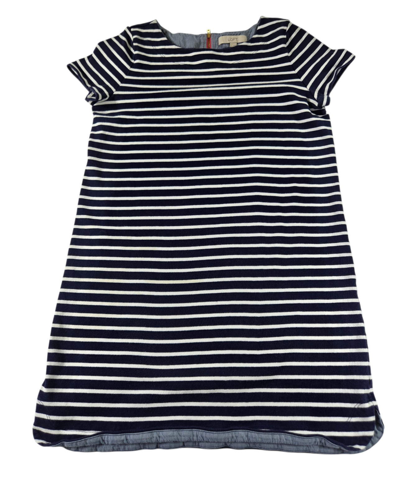 Anne Taylor Loft Large Dress Cotton Navy White Striped Nautical