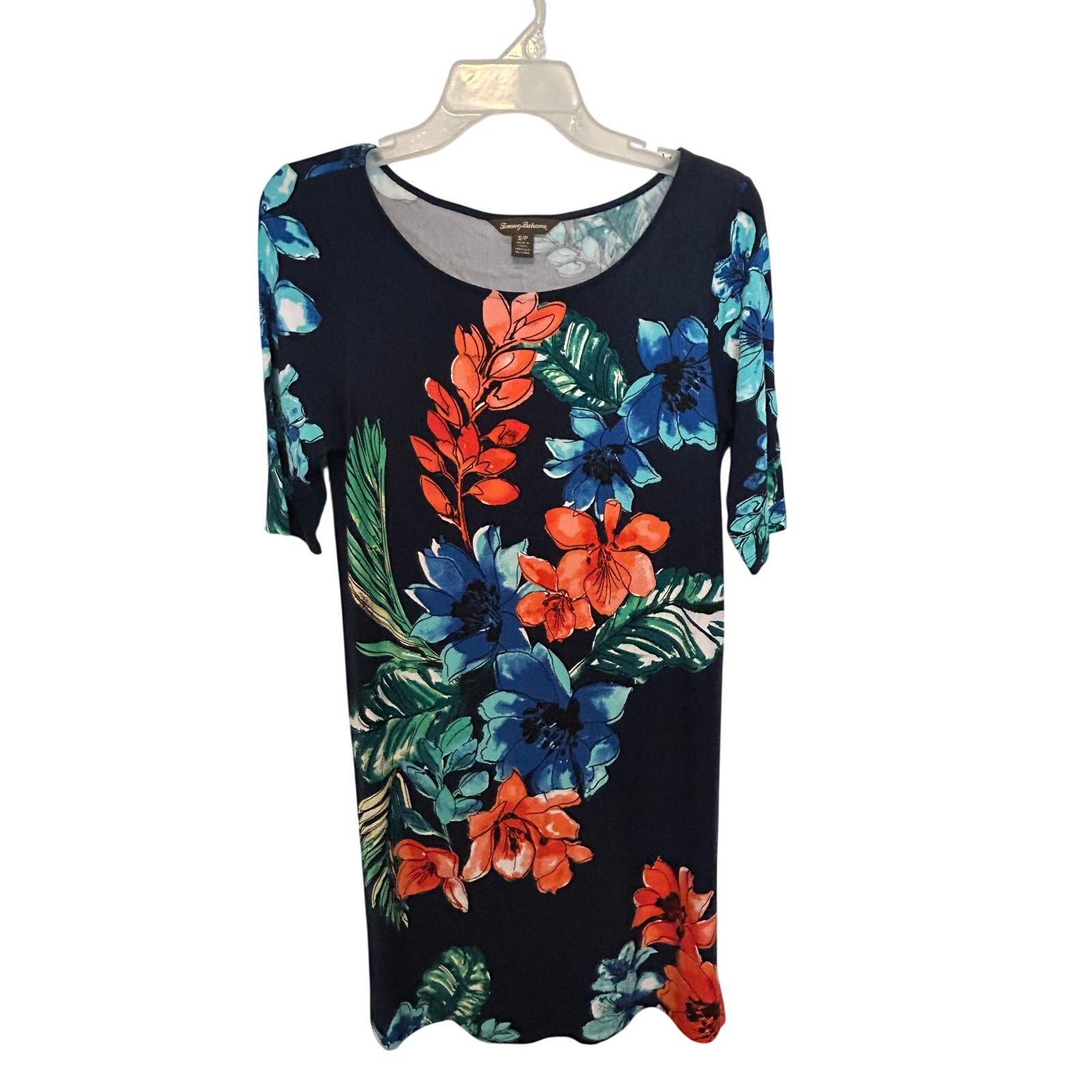 Tommy Bahama Womens Small Tropical Shift Dress Resort Vacation 3/4 Sleeve