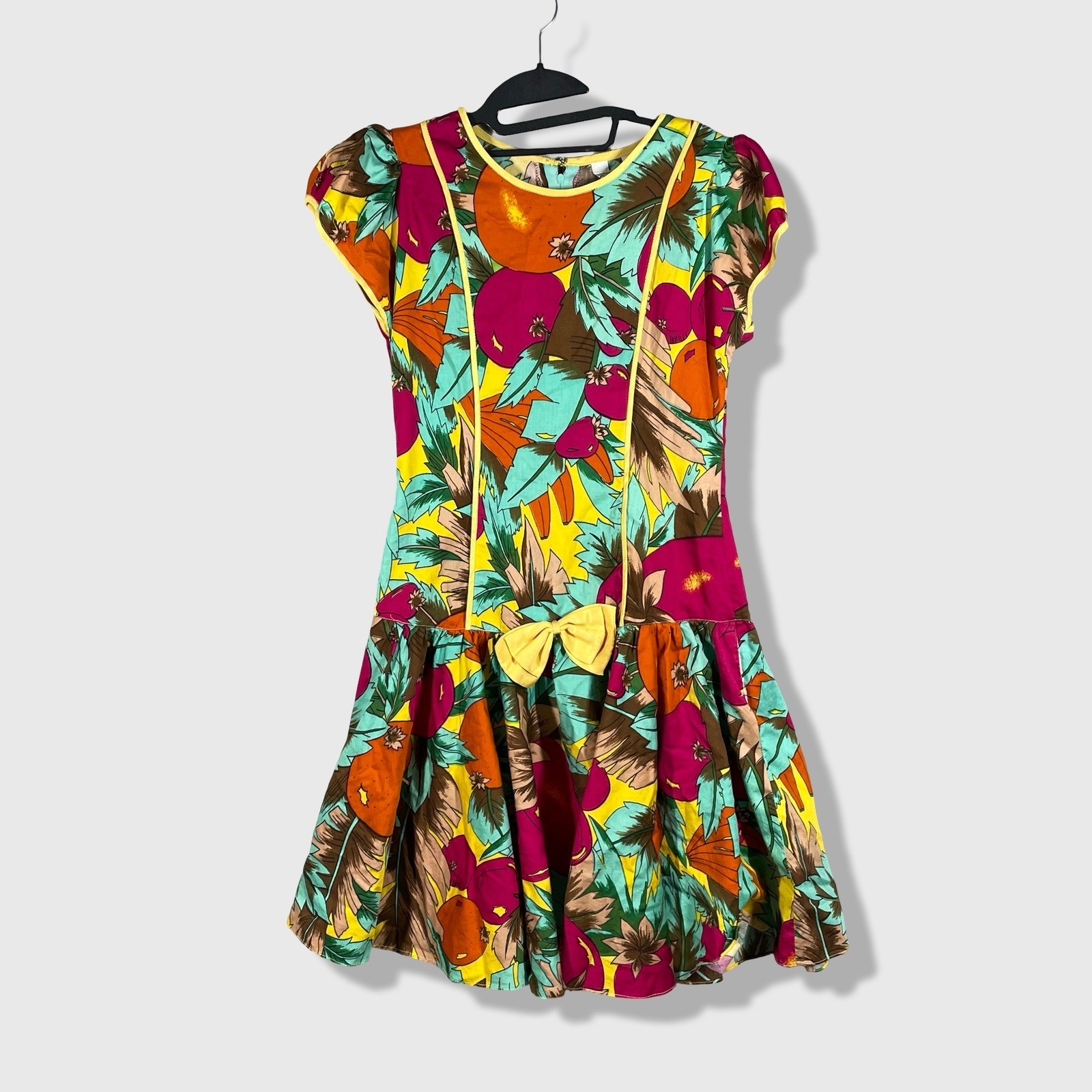 Vintage Mini Dress Womens M Multicolor Tropical Retro 80s Fruit Print Maximalist