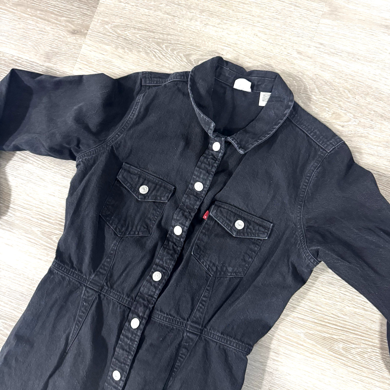 Levi’s Black Denim Dress Full Snap Button Front Women’s Size M