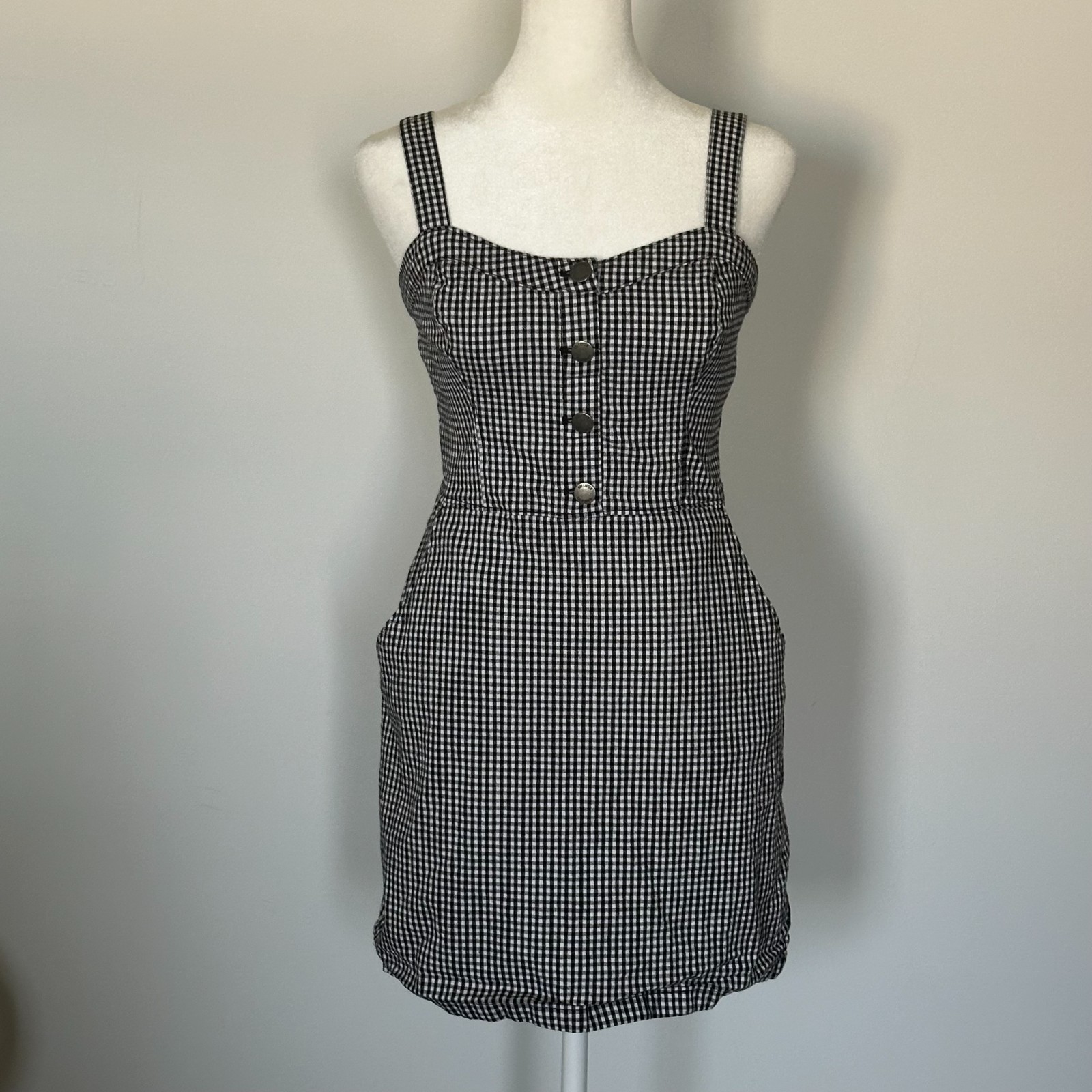 Hollister Black White Gingham Mini Dress Size S Summer Picnic Cottagecore
