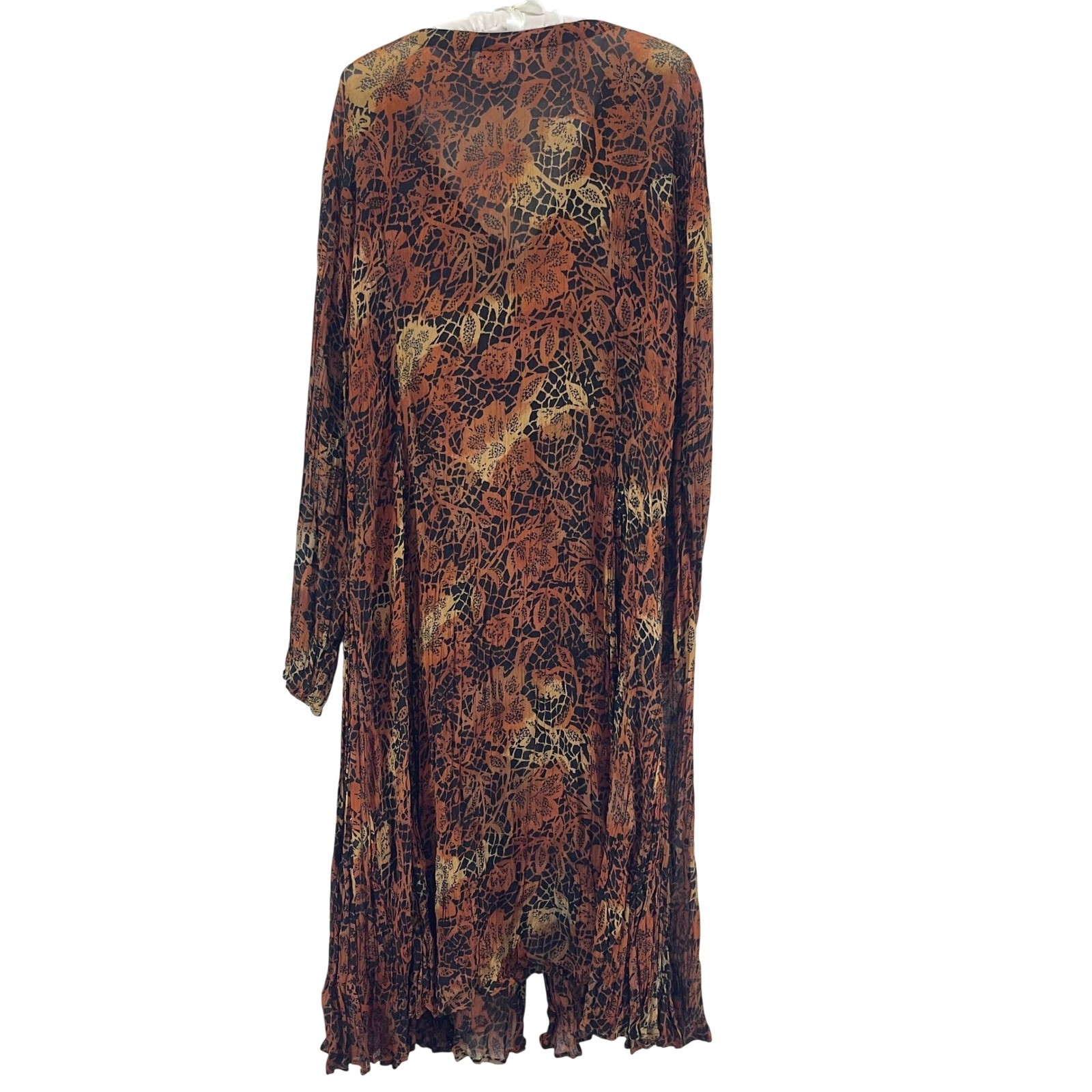 Boho Crinkle Duster Dress Womens L Brown Sequin Sheer Button Front 90s Festival