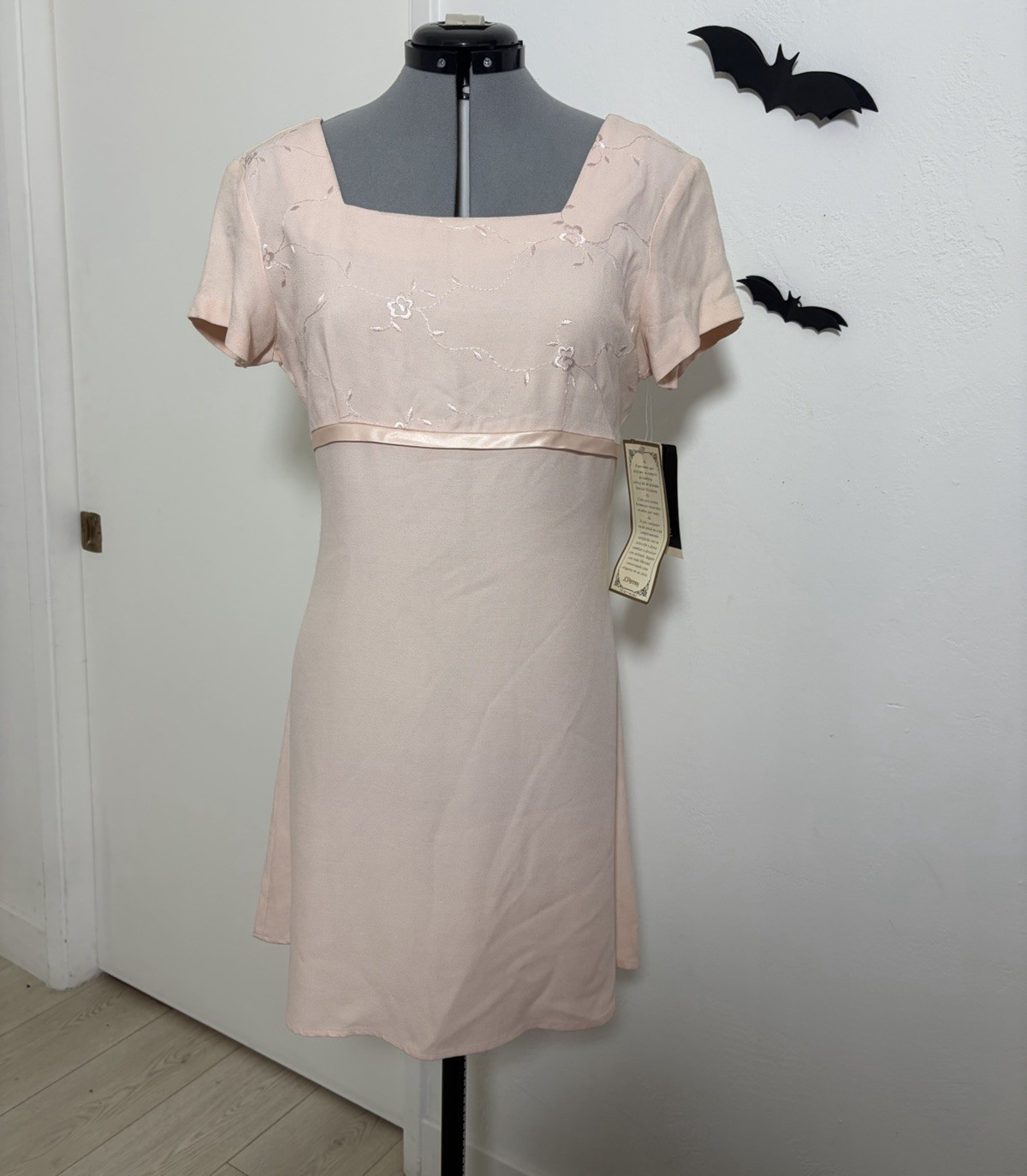 Vintage 90s My Michelle Blush Pink Embroidered Mini Dress