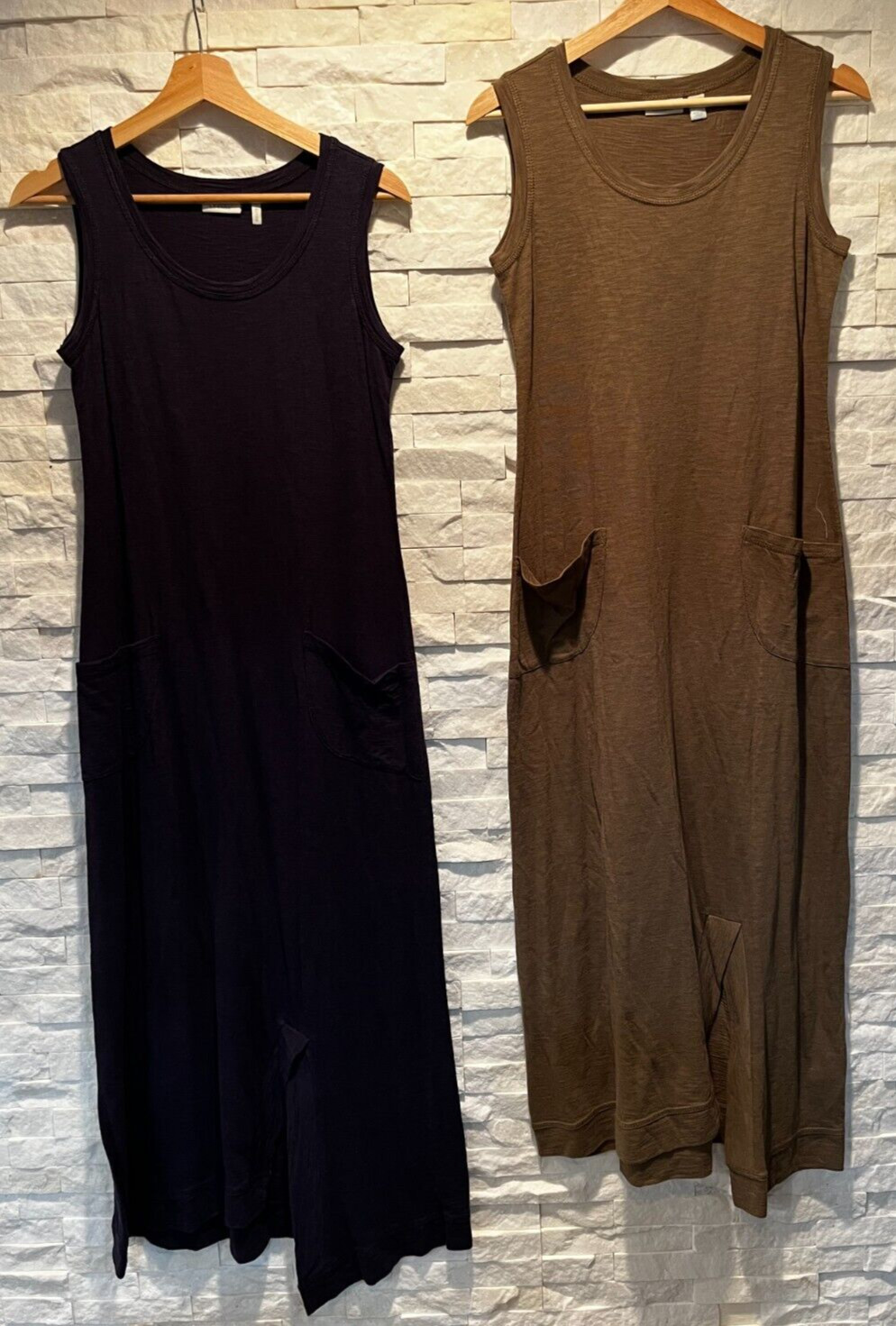 EUC Womens LOGO LOUNGE Long Tank Dress Outer Pockets Side Slit Asymmetric Hem XS