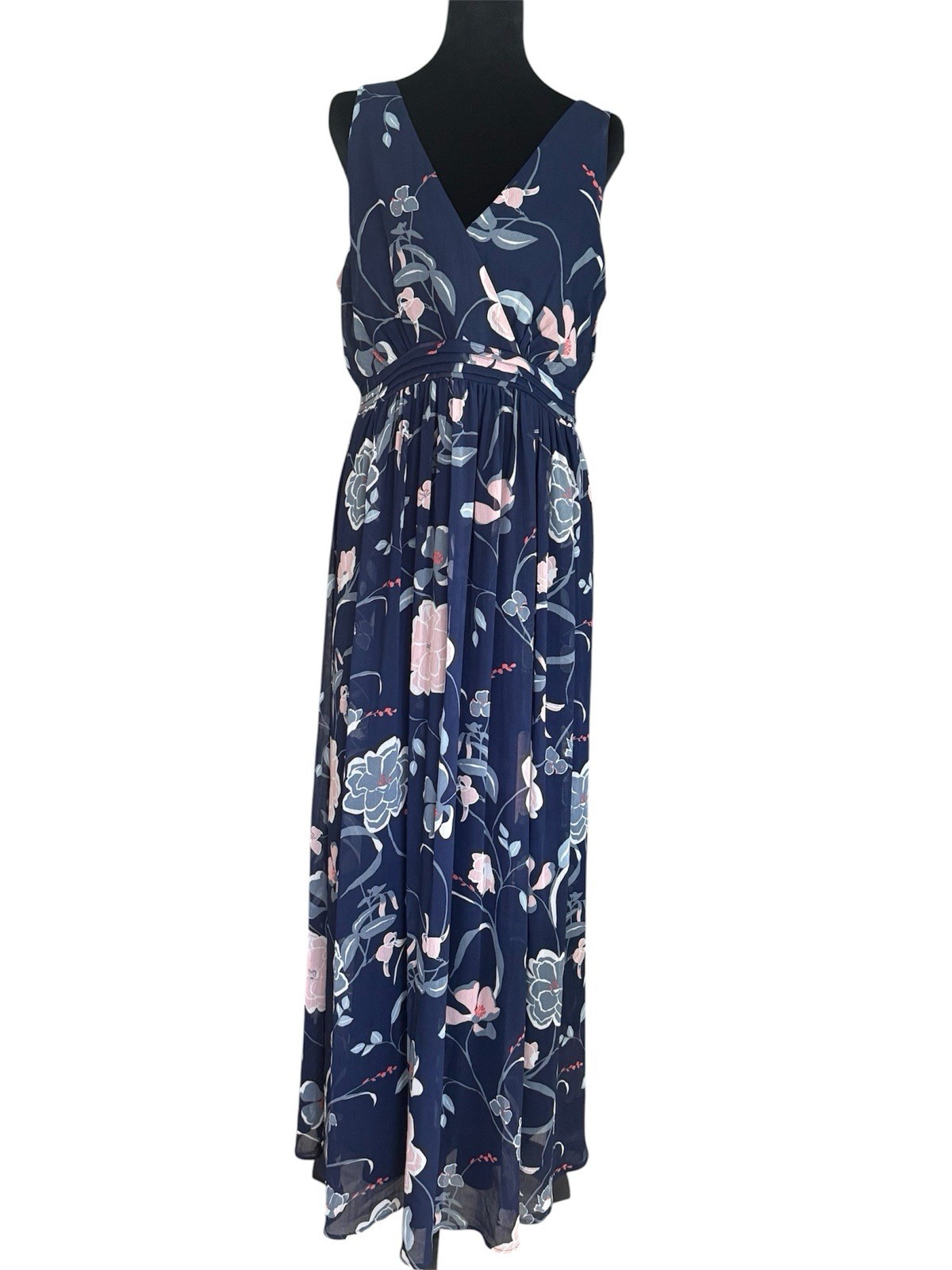 Motherhood Maternity Navy Floral Chiffon Maxi Dress M. Baby Shower Wedding Guest