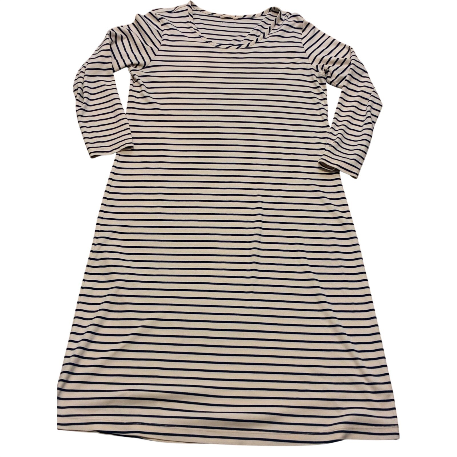 Lands End Womens Medium Striped Long Sleeve T-Shirt Dress Navy Cream Nautical