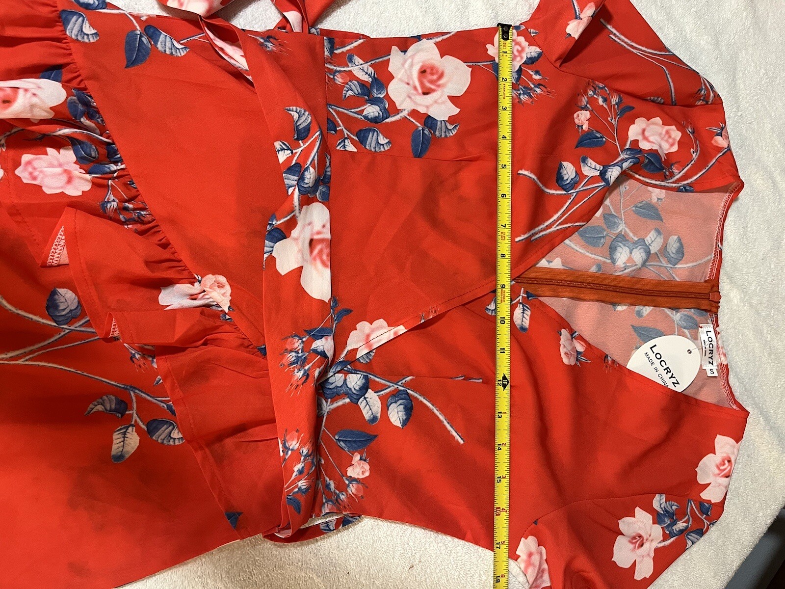 Locryz Women Small Dress Mini Wrap Cottagecore Blaze Orange Floral Romantic