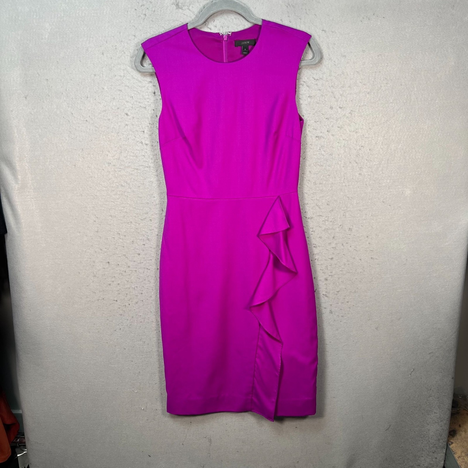 J. Crew Womens Size 2 Sleeveless Magenta Dress With Ruffle Detail 100% Wool