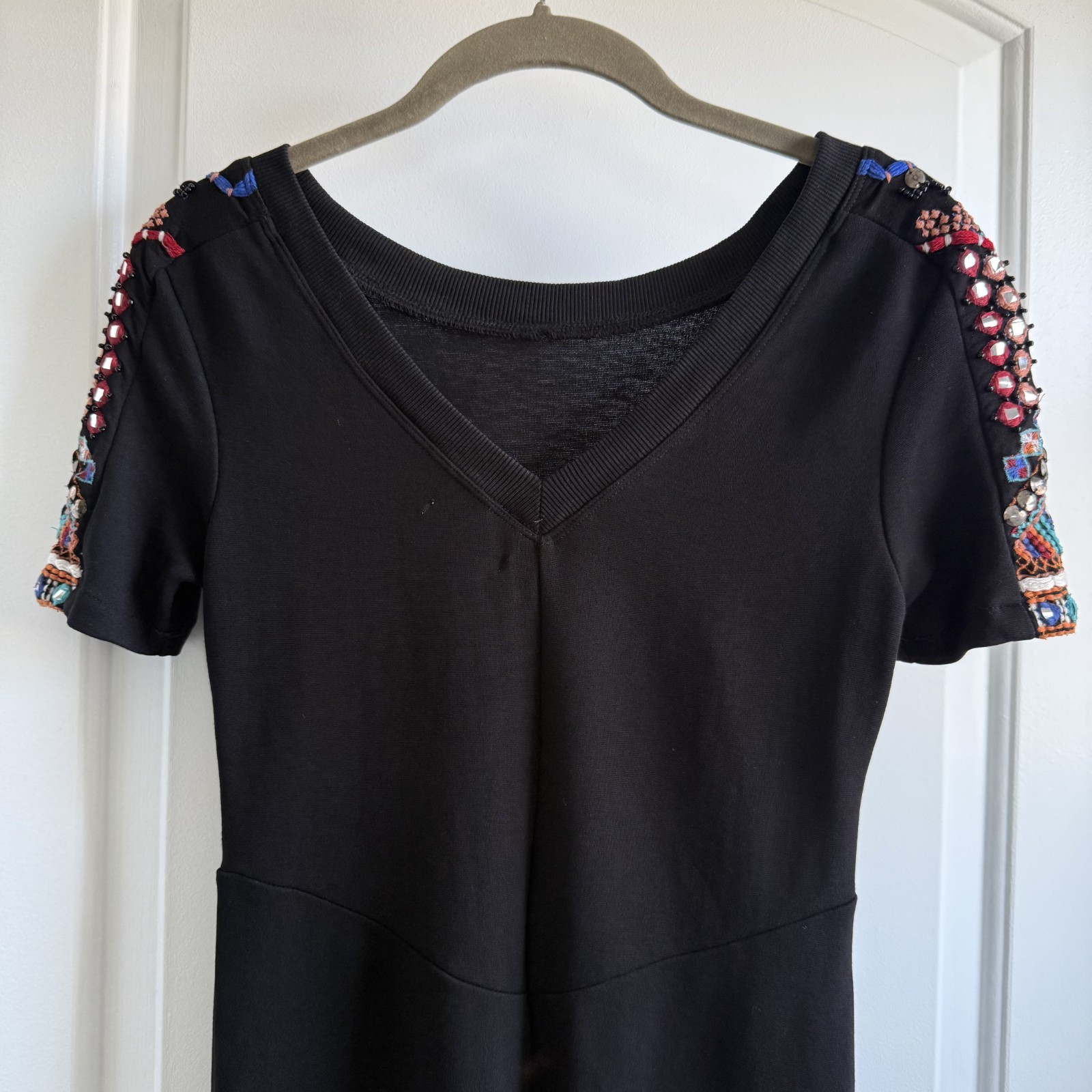 Zara Trafaluc Sz S Black Embellished Beaded Sleeve Fitted Mini Dress Whimsigoth