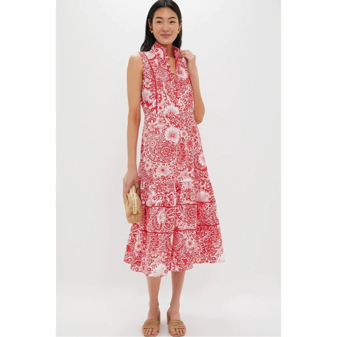 Hyacinth House Medium Sleeveless Red & White Floral Hillsborough Midi Dress NEW