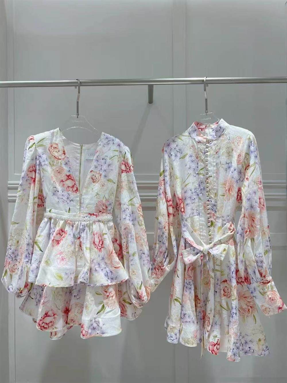 NWT Zimmermann Spring New Resort Hydrangea Print Lantern Sleeve Tie Waist Dress