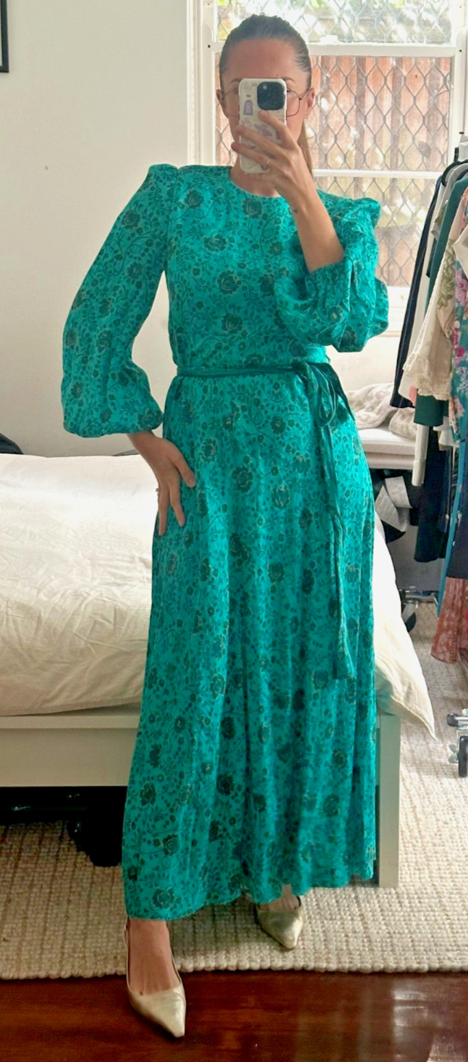 Zimmermann Lulu High Neck Green Floral Linen Long Dress Size 2 / AU 11 / US 8