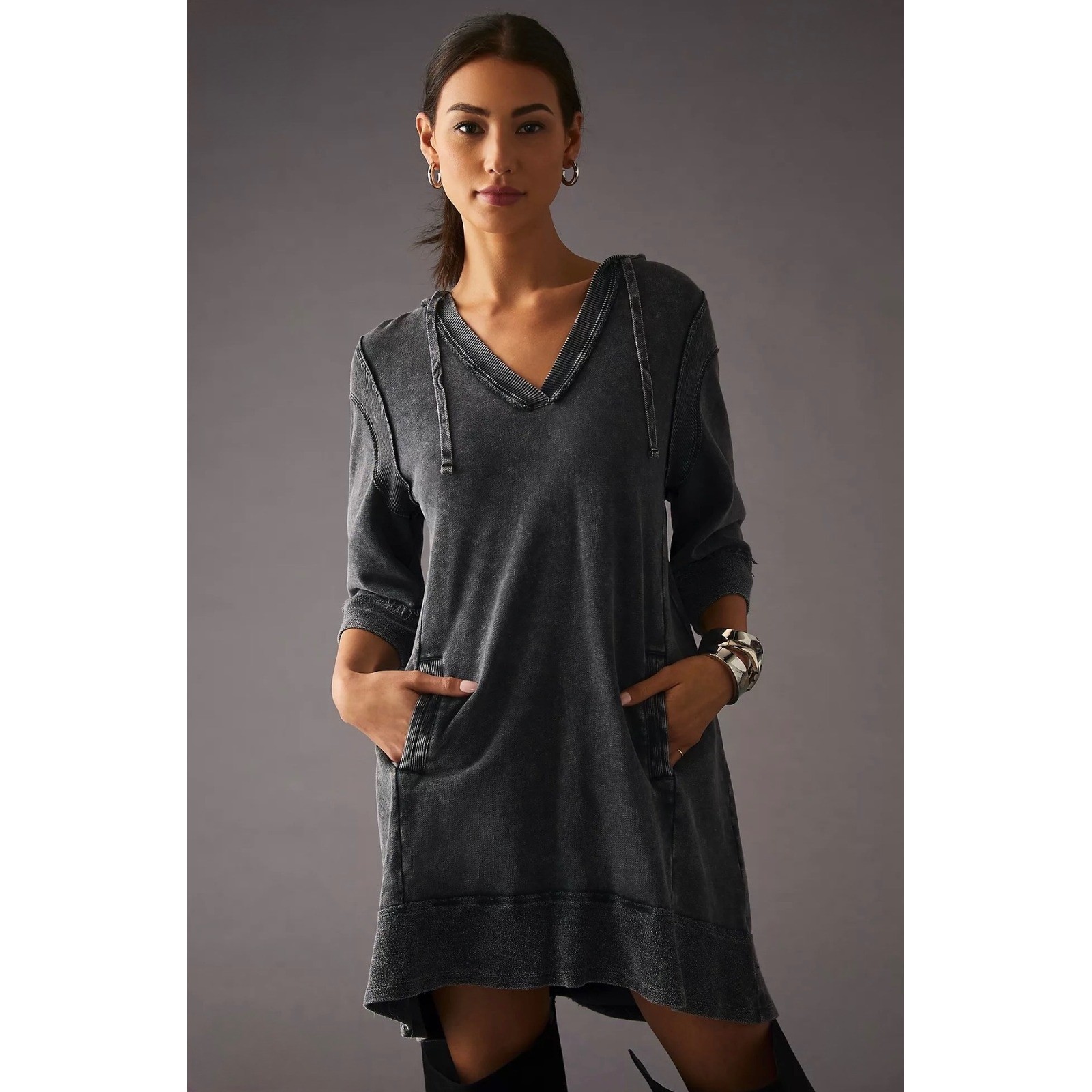 Daily Practice Anthropologie Women’s 3X Charcoal Mineral Wash Hoodie Dress Tunic