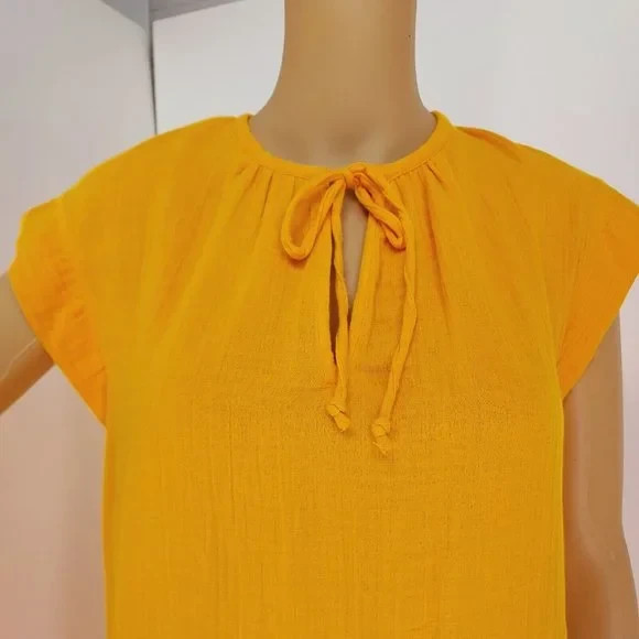LOFT ORANGE CAP SLEEVE SPLIT NECKLINE CASUAL FLOUNCE DRESS SZ: S NWT 100% COTTON
