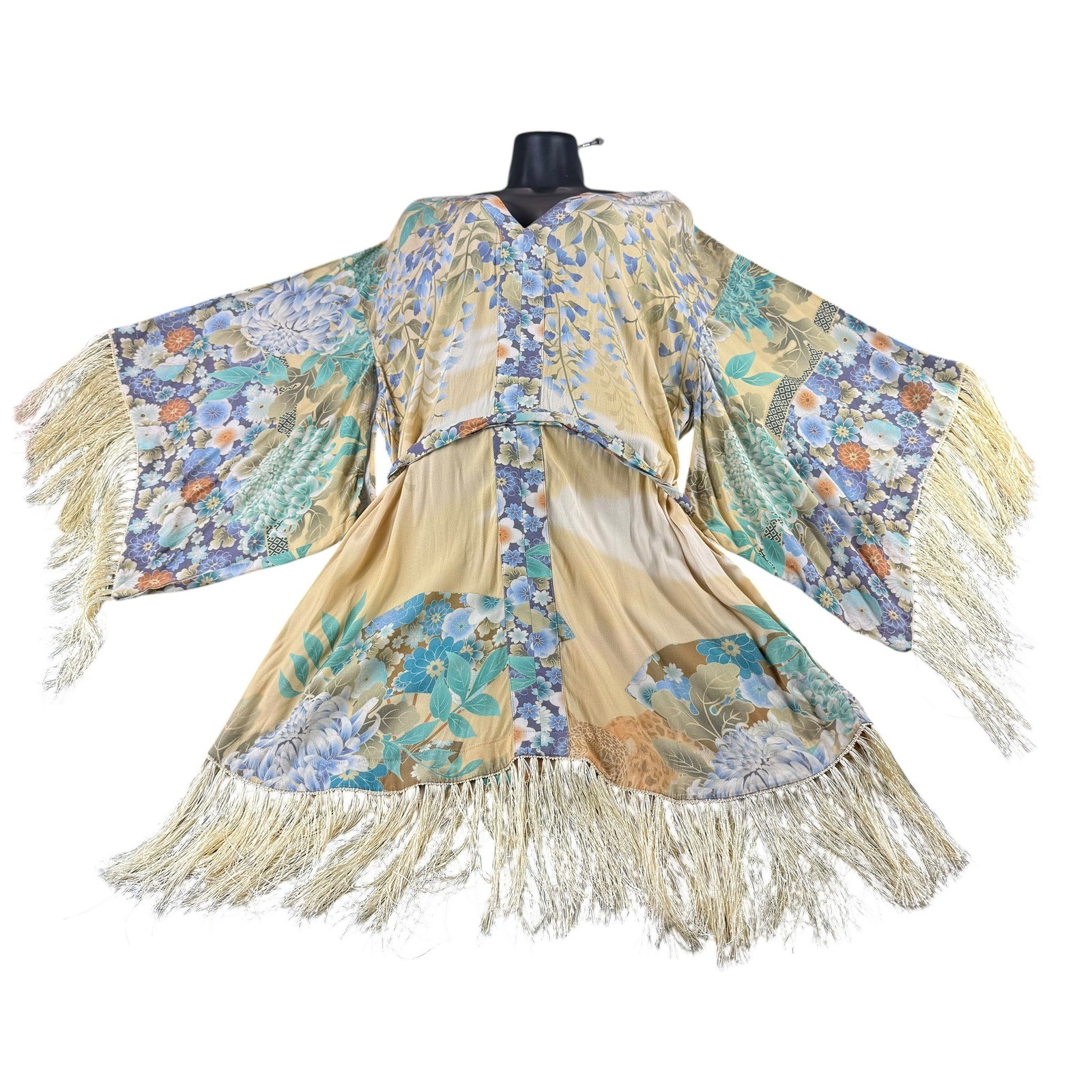 Spell & The Gypsy Collective Willow Tassell Dress Yellow Floral Boho Fringe L